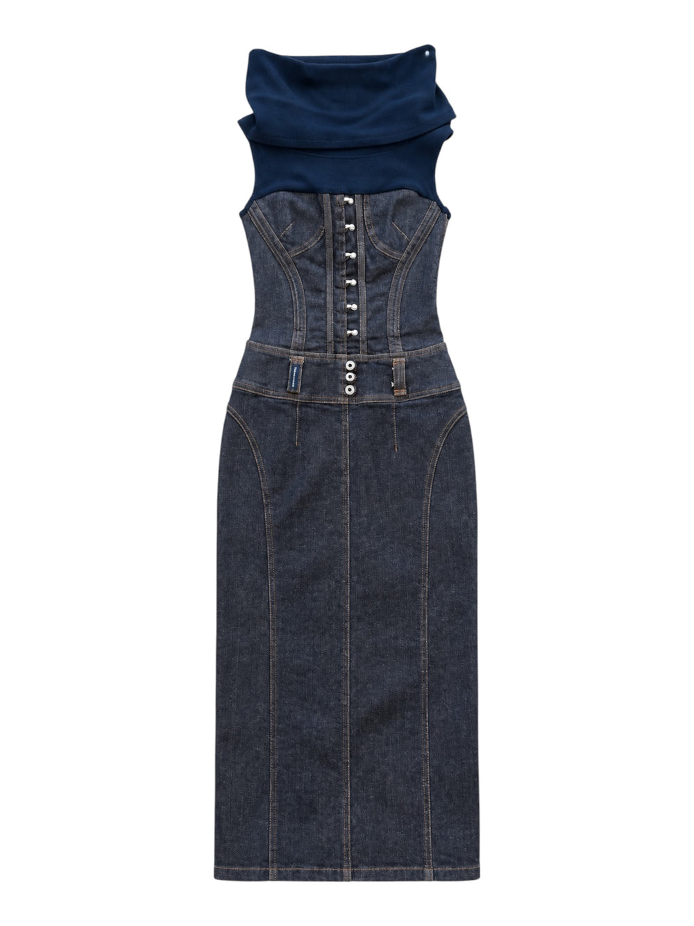 DENIM TURTLENECK MIDI DRESS @SM