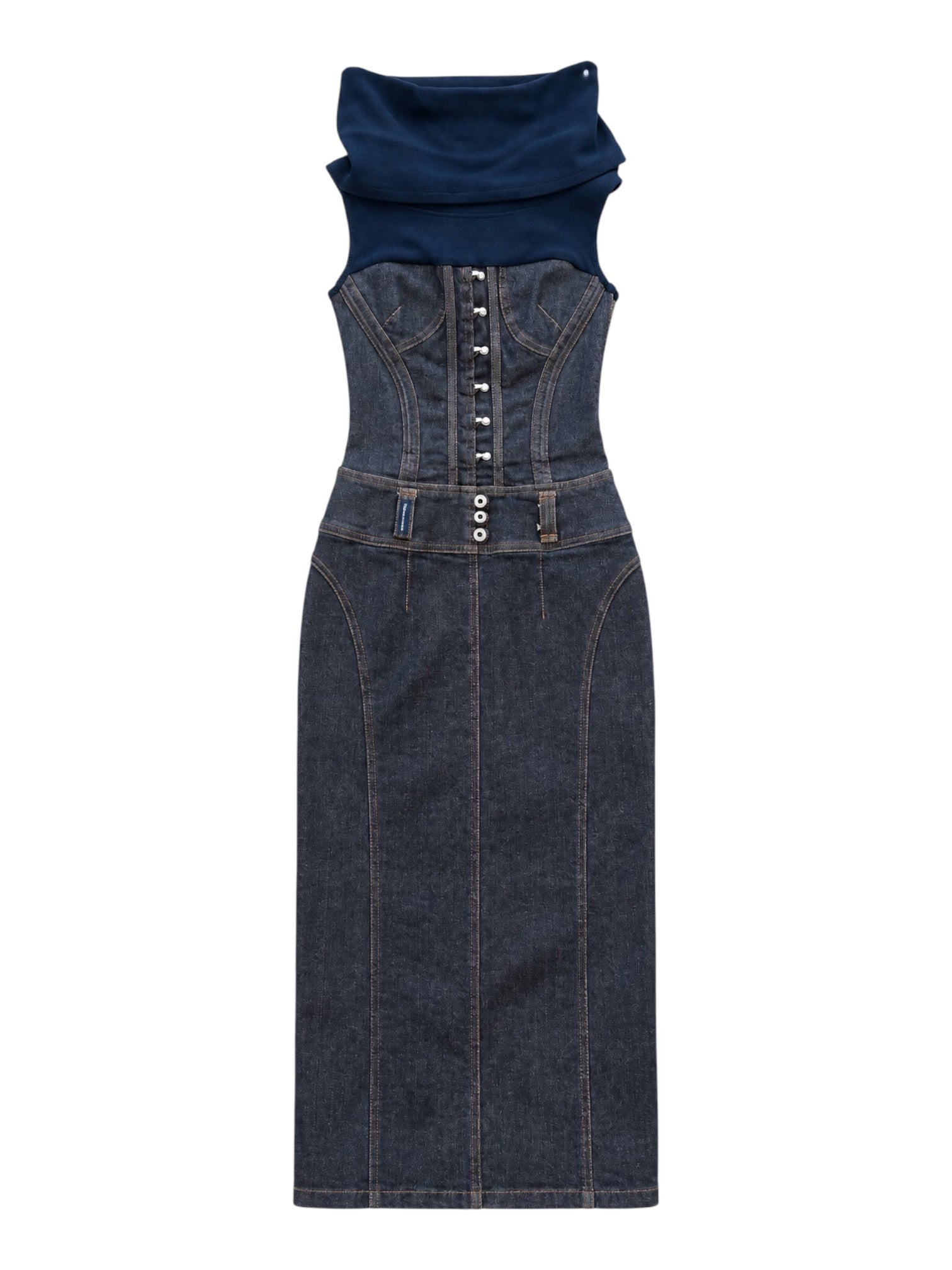 DENIM TURTLENECK MIDI DRESS @SM