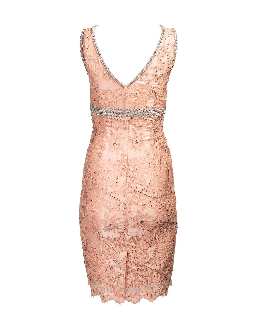 BLUSH PINK RHINESTONE & LACE MIDI DRESS @JKOVA