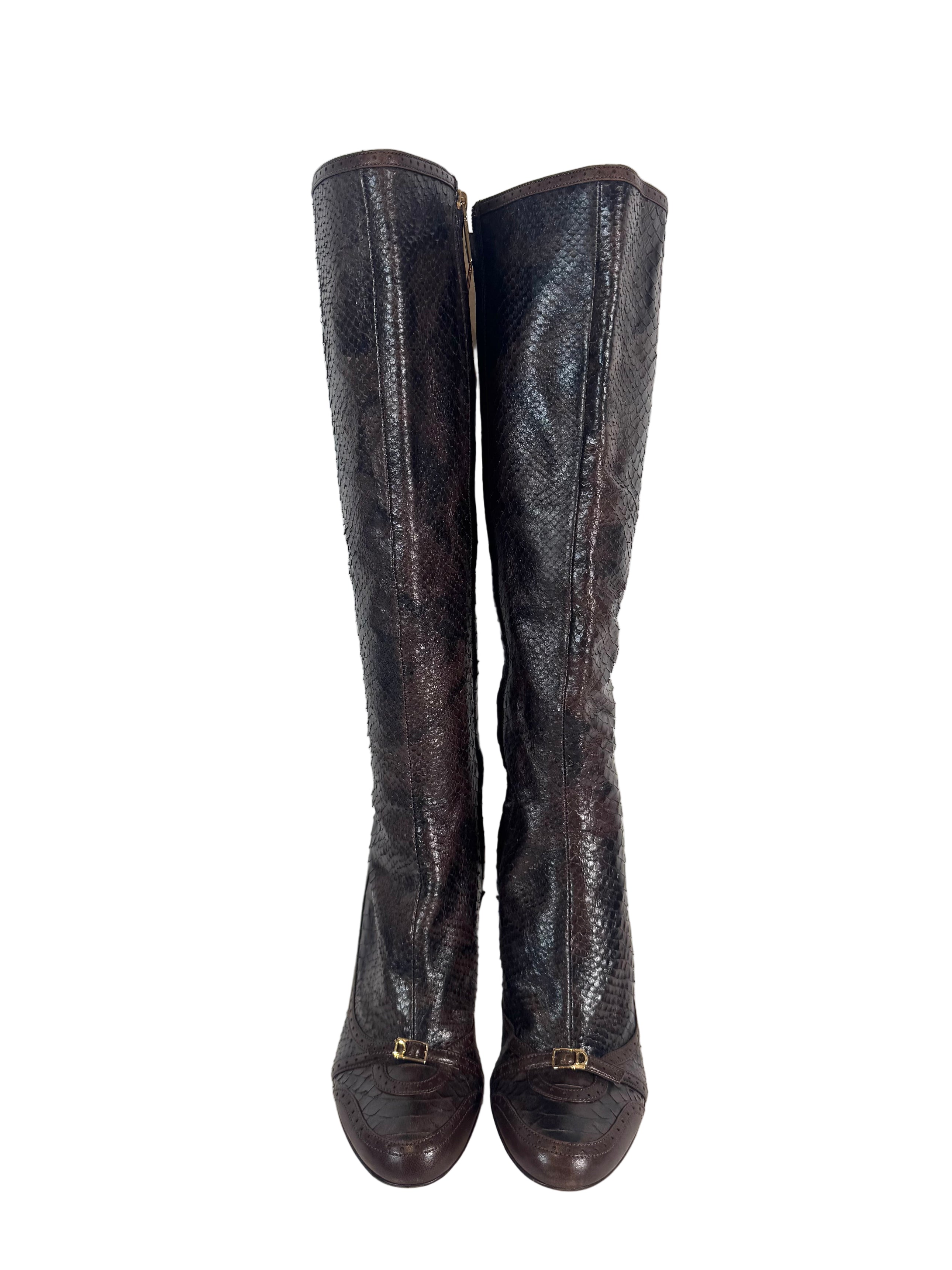 PYTHON BROWN KNEE HIGH BOOTS
