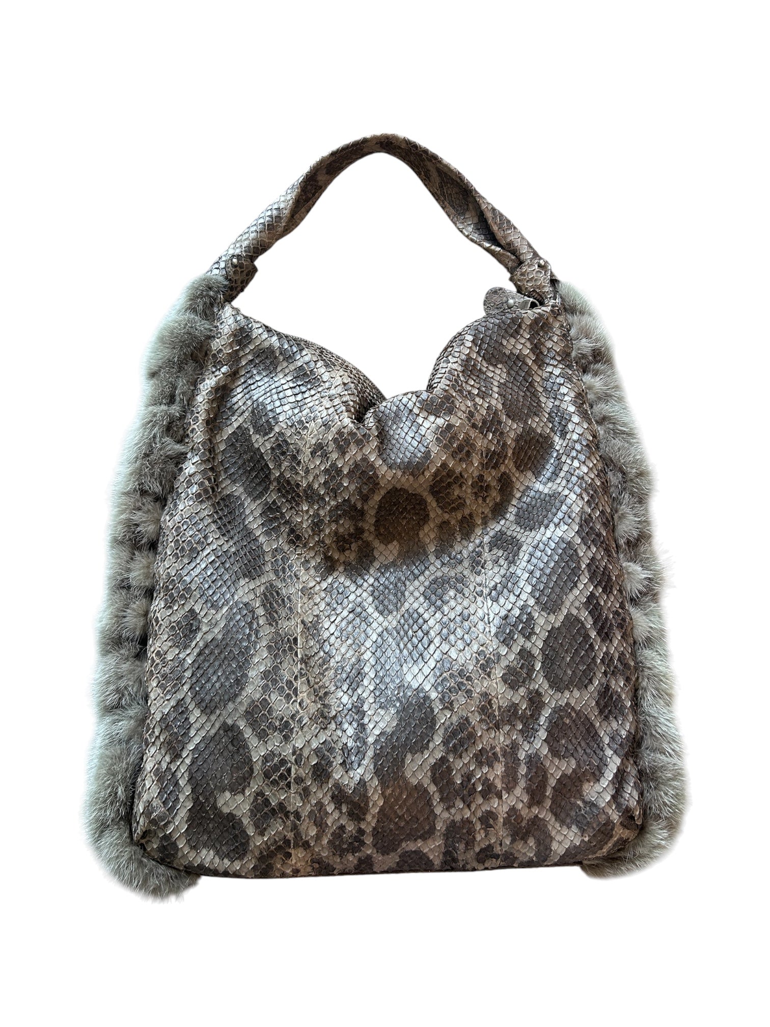 GREY/GREEN CAMO PYTHON & MINK FUR BAG @IRIK