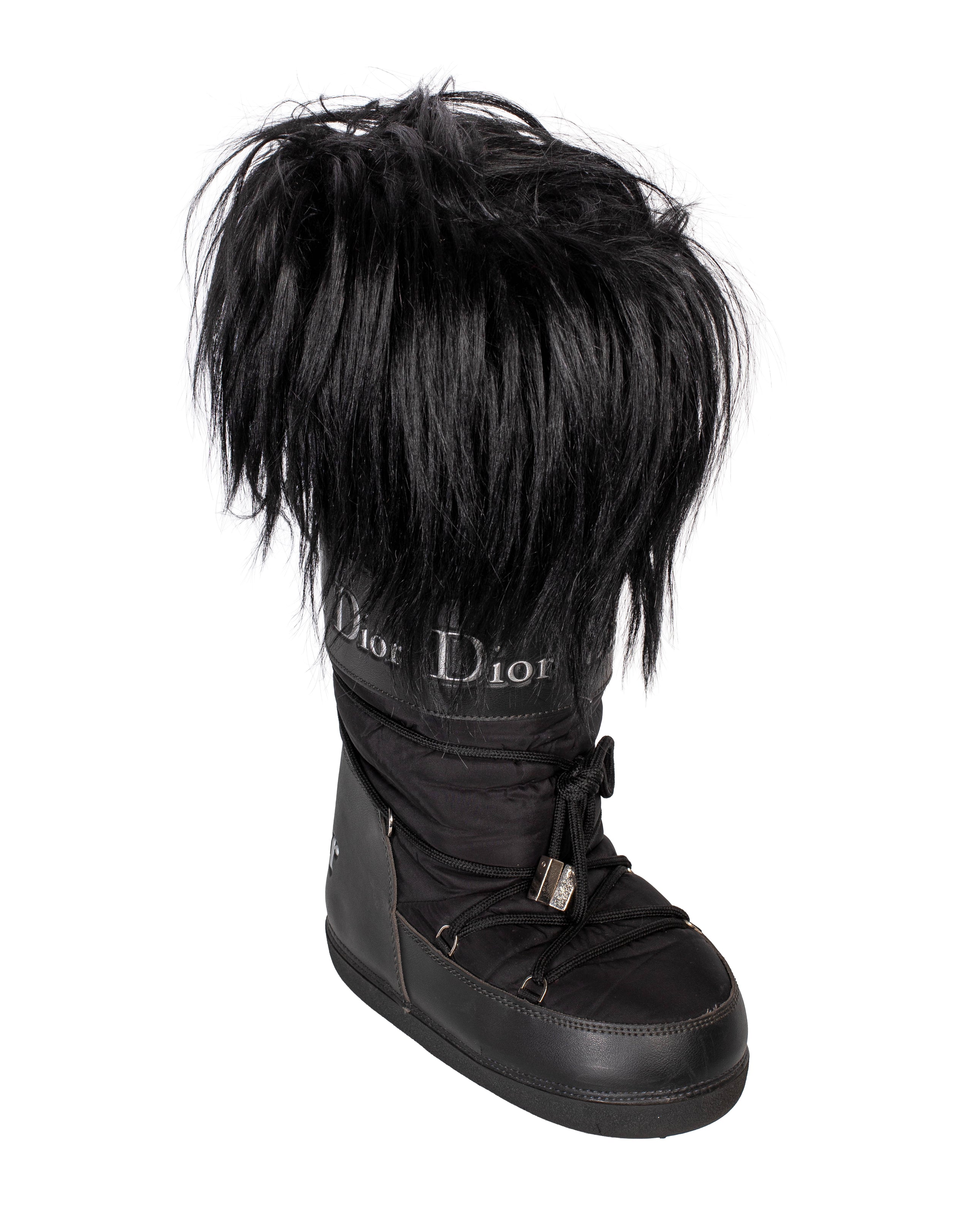 Black Lace Up Winter Boots W/ Yak Fur
