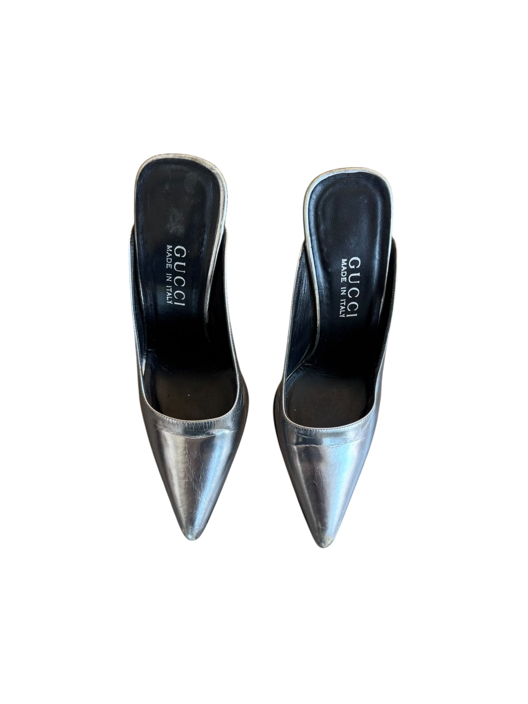 TOM FORD SILVER METALLIC POINTED TOE HEELS (AS IS) @SM