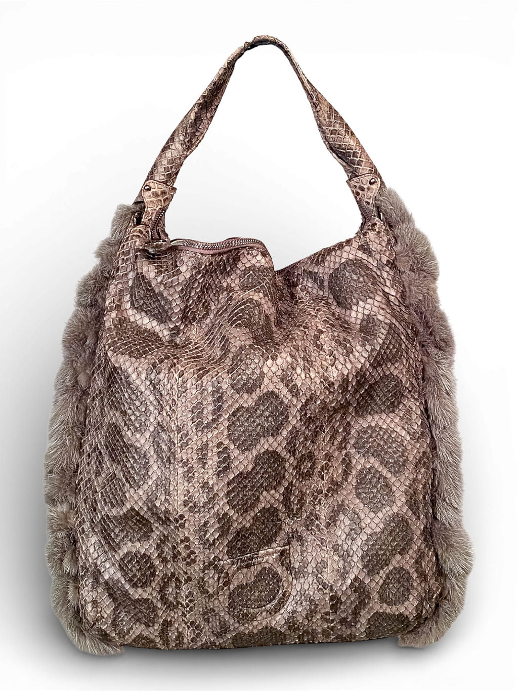 GREY/GREEN CAMO PYTHON & MINK FUR BAG @IRIK