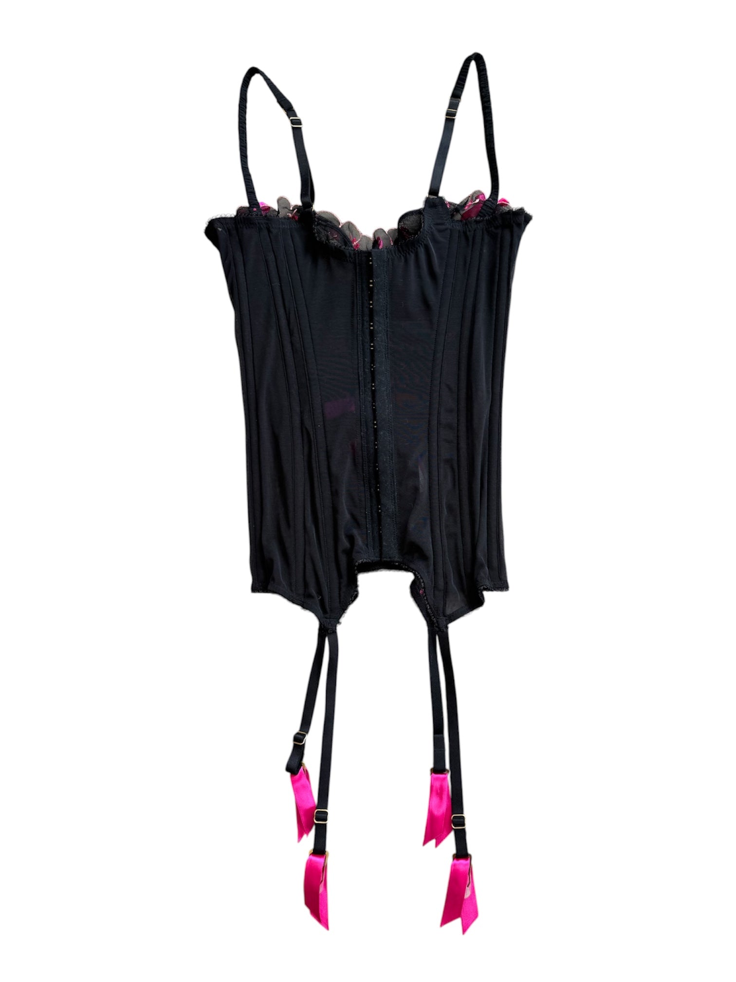 BLACK & PINK FLORAL MESH BUSTIER W BOW (NWT)