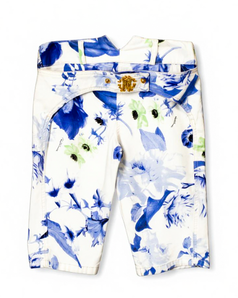 BLUE FLORAL PRINT SHORTS W/ GOLD HARDWARE NWT