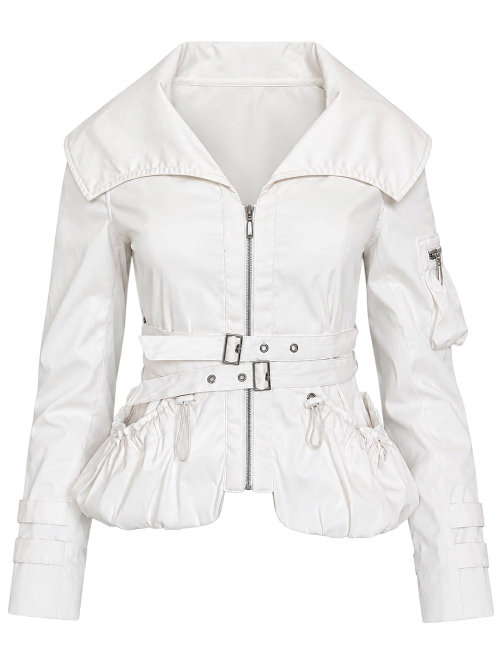WHITE CARGO BONDAGE ZIP UP JACKET
