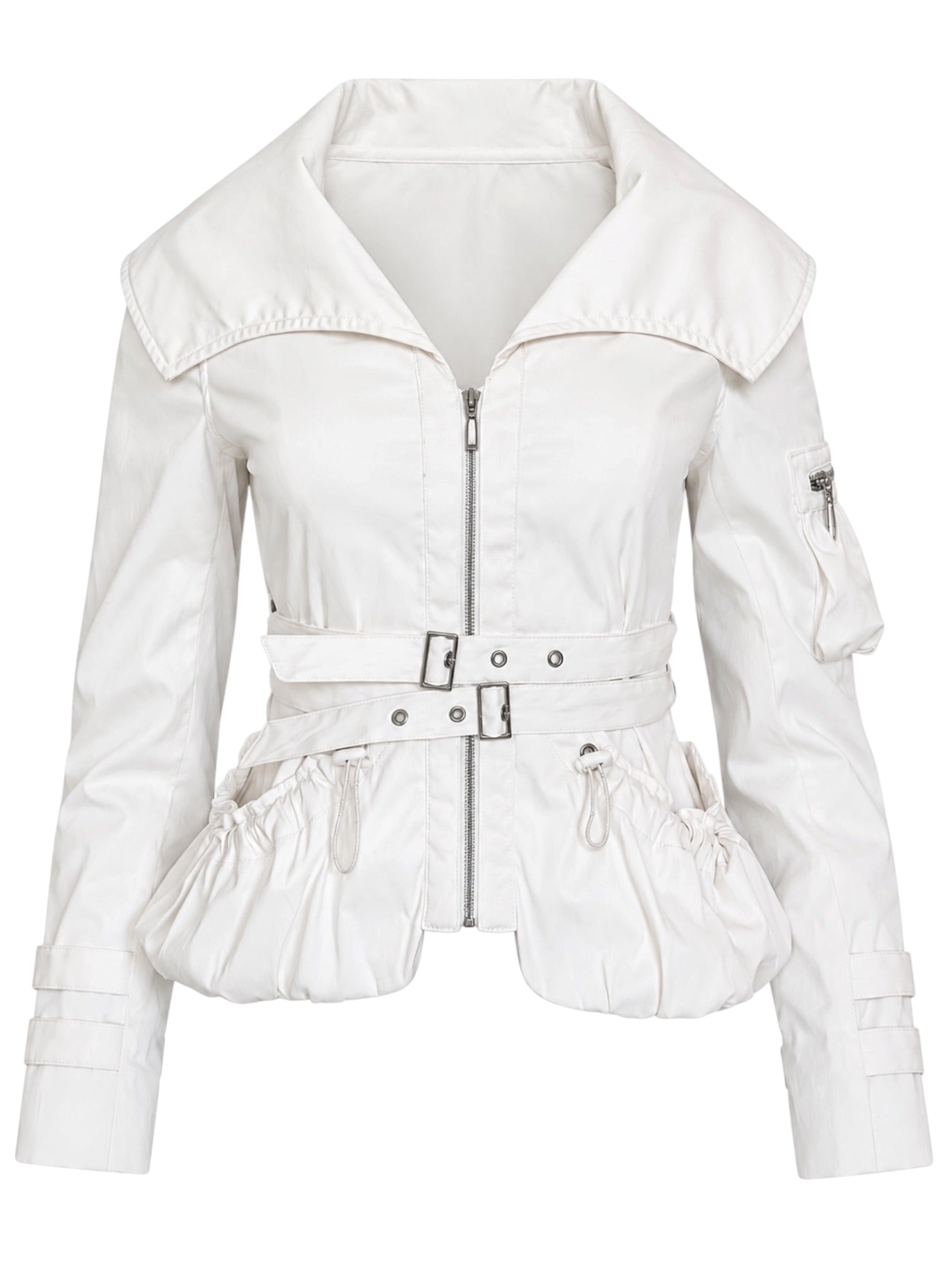 WHITE CARGO BONDAGE ZIP UP JACKET