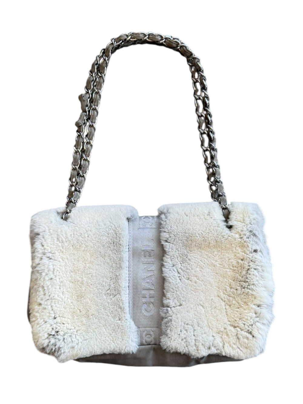 2005 GREY SPORT RABBIT FUR TECH BUCKLE BAG