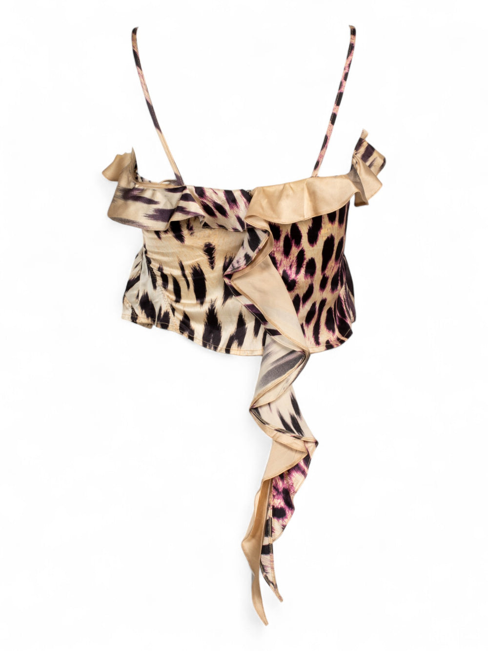 MULTICOLOR ANIMAL PRINTED SILK RUFFLE TOP