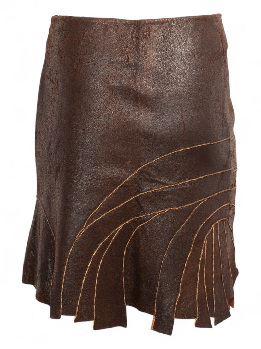 BROWN LEATHER PANELED SKIRT