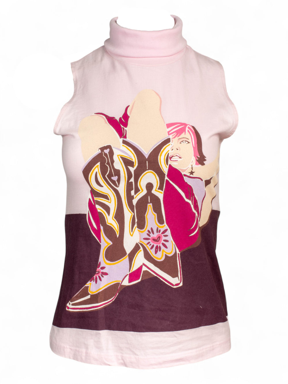 PINK COWGIRL PRINTED TURTLENECK TANK