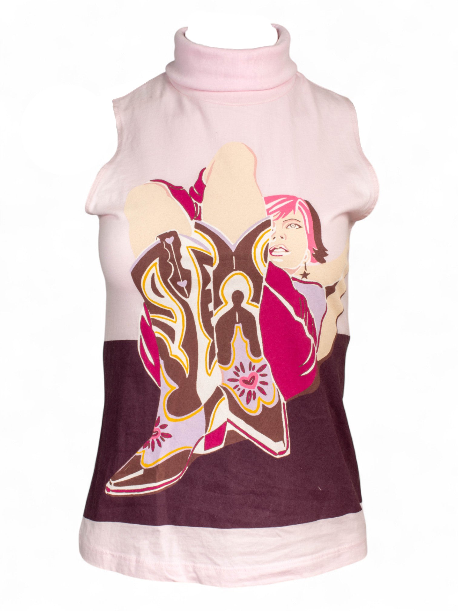 PINK COWGIRL PRINTED TURTLENECK TANK