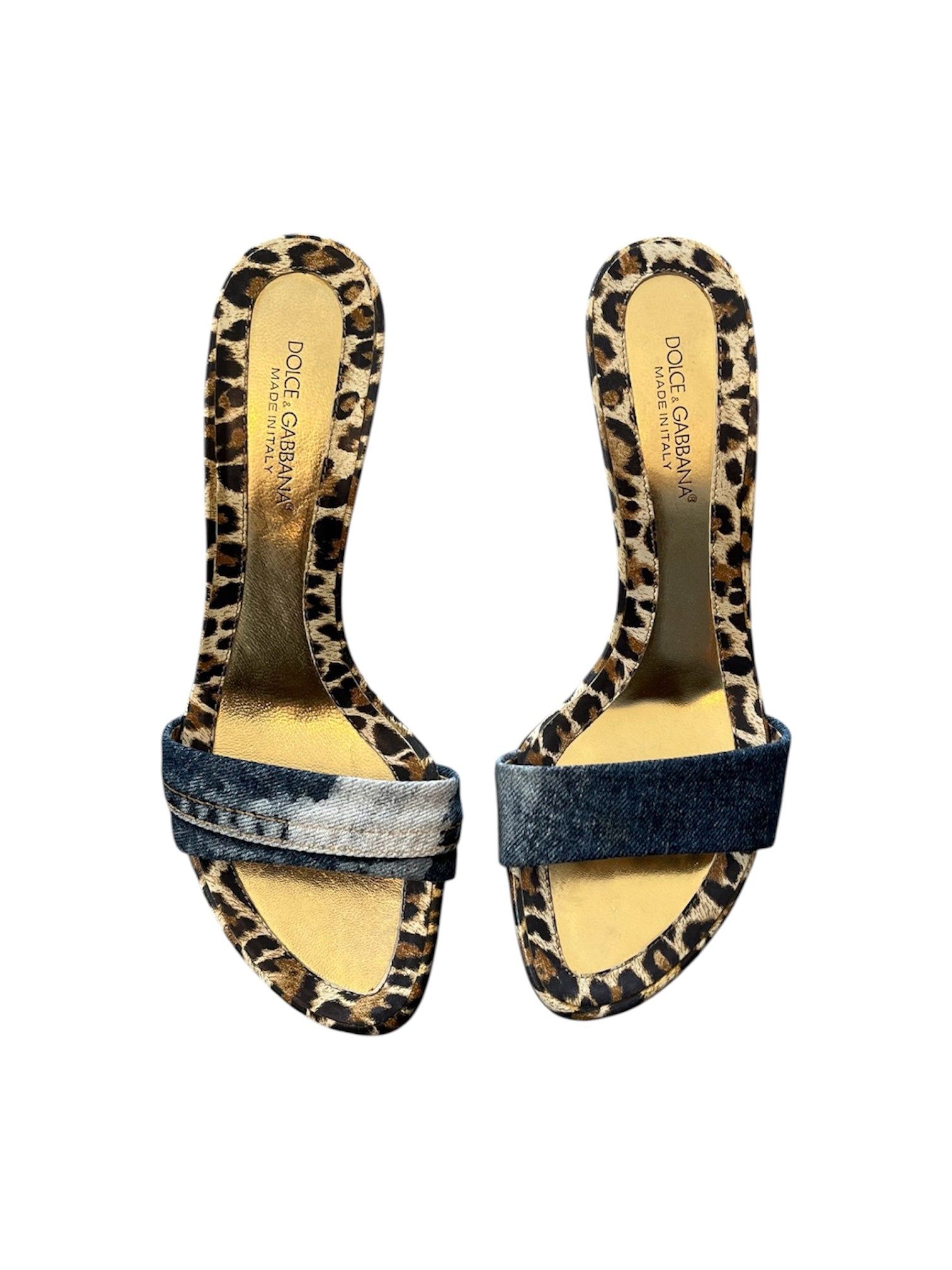 DENIM & WHITE LEOPARD KITTEN HEELS