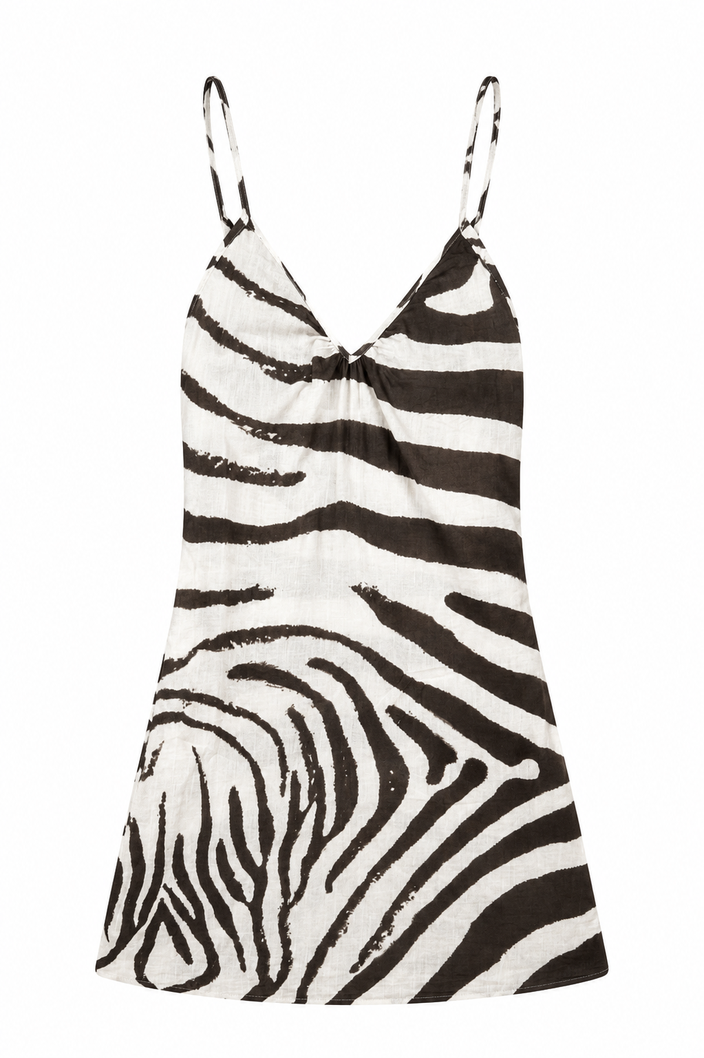 BROWN/WHITE ZEBRA LINEN MINI TANK DRESS