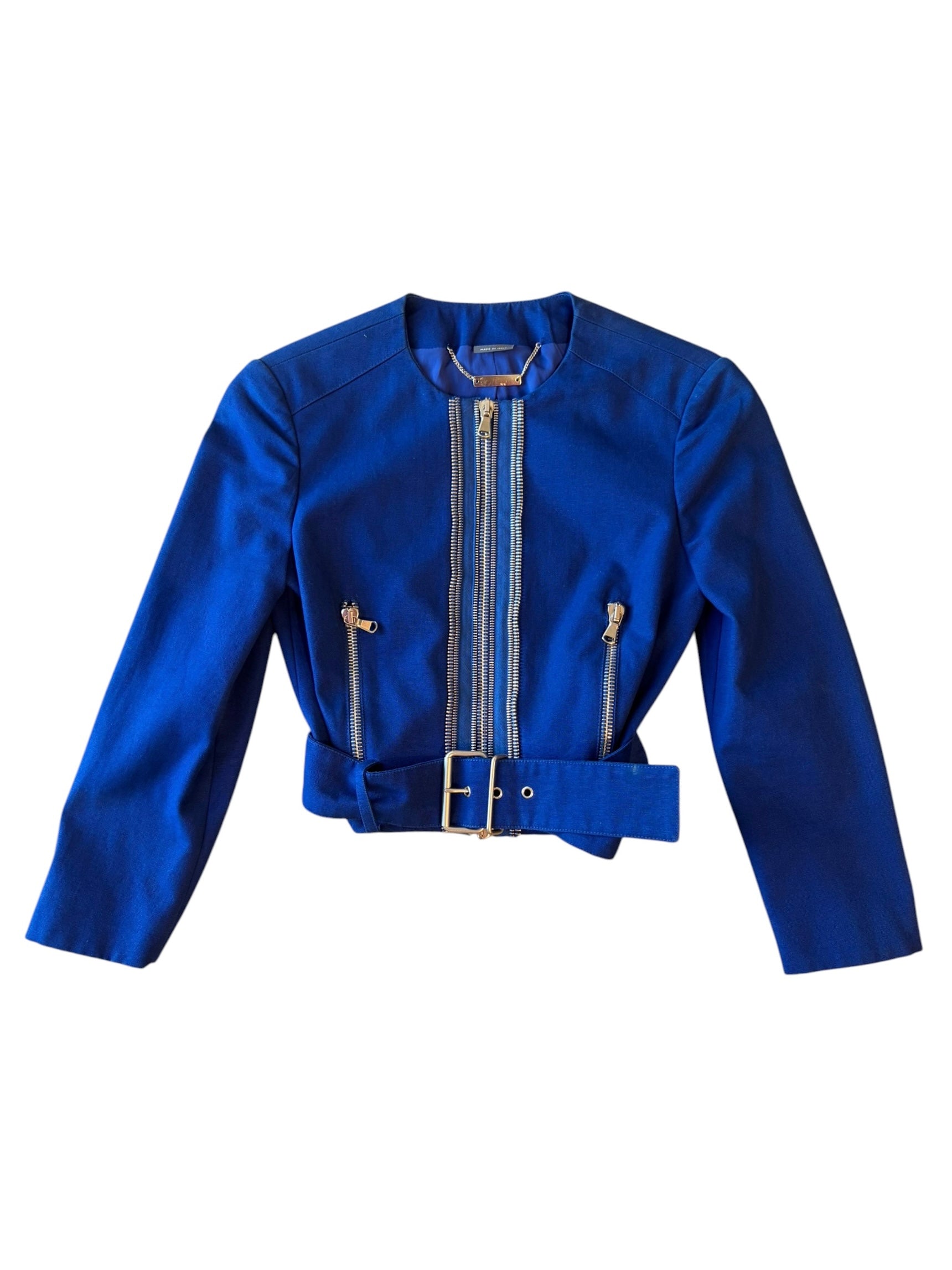 PRE-2008 COBALT BLUE TRIPLE ZIPPER BELTED MOTO JACKET