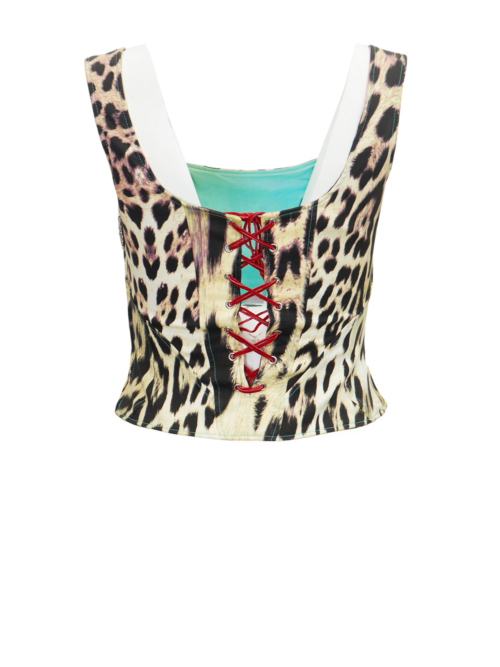 MULTICOLOR ANIMAL PRINTED RED LACE UP CORSET TOP