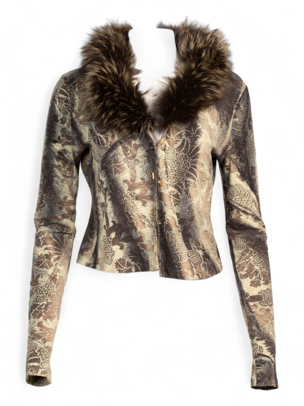1999 EARTH TONE CARDIGAN WITH FUR COLLAR