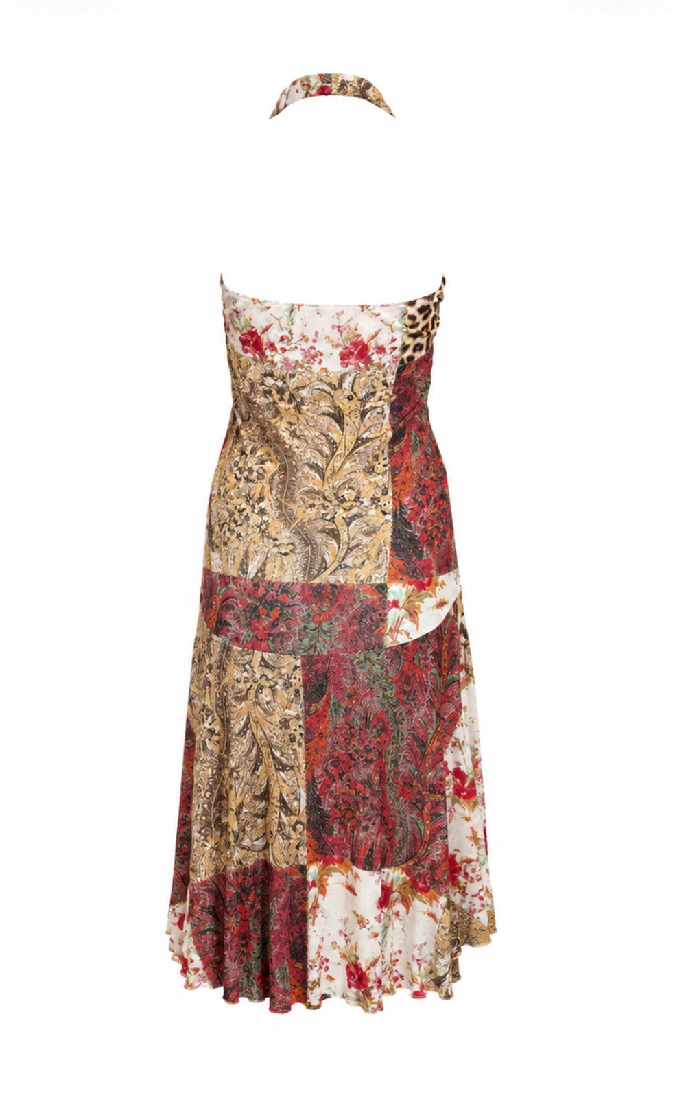 SS04 RED FLORAL CHEETAH PATCHWORK MAXI DRESS