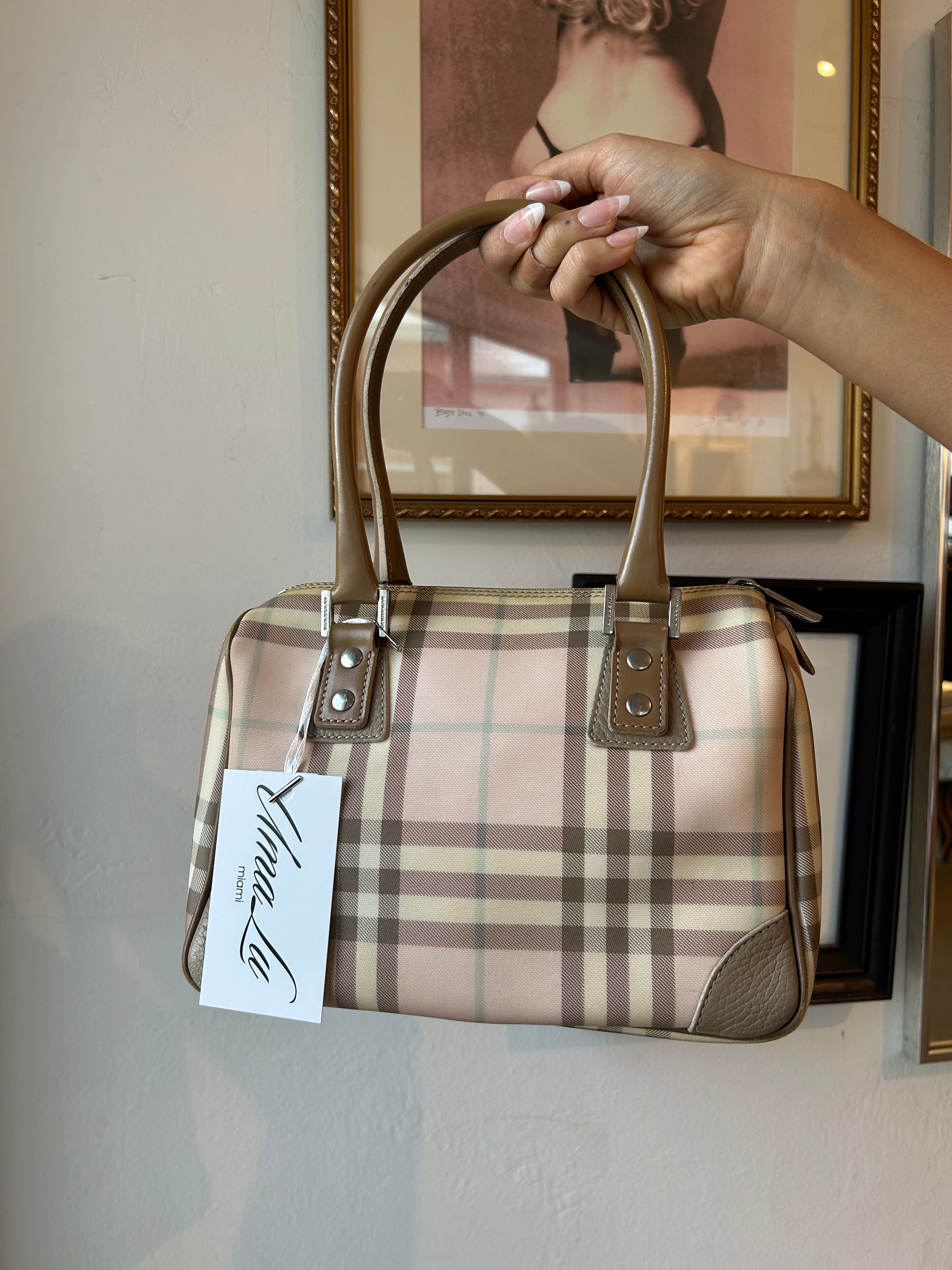 PINK COATED CANVAS NOVACHECK HANDBAG *AS IS*