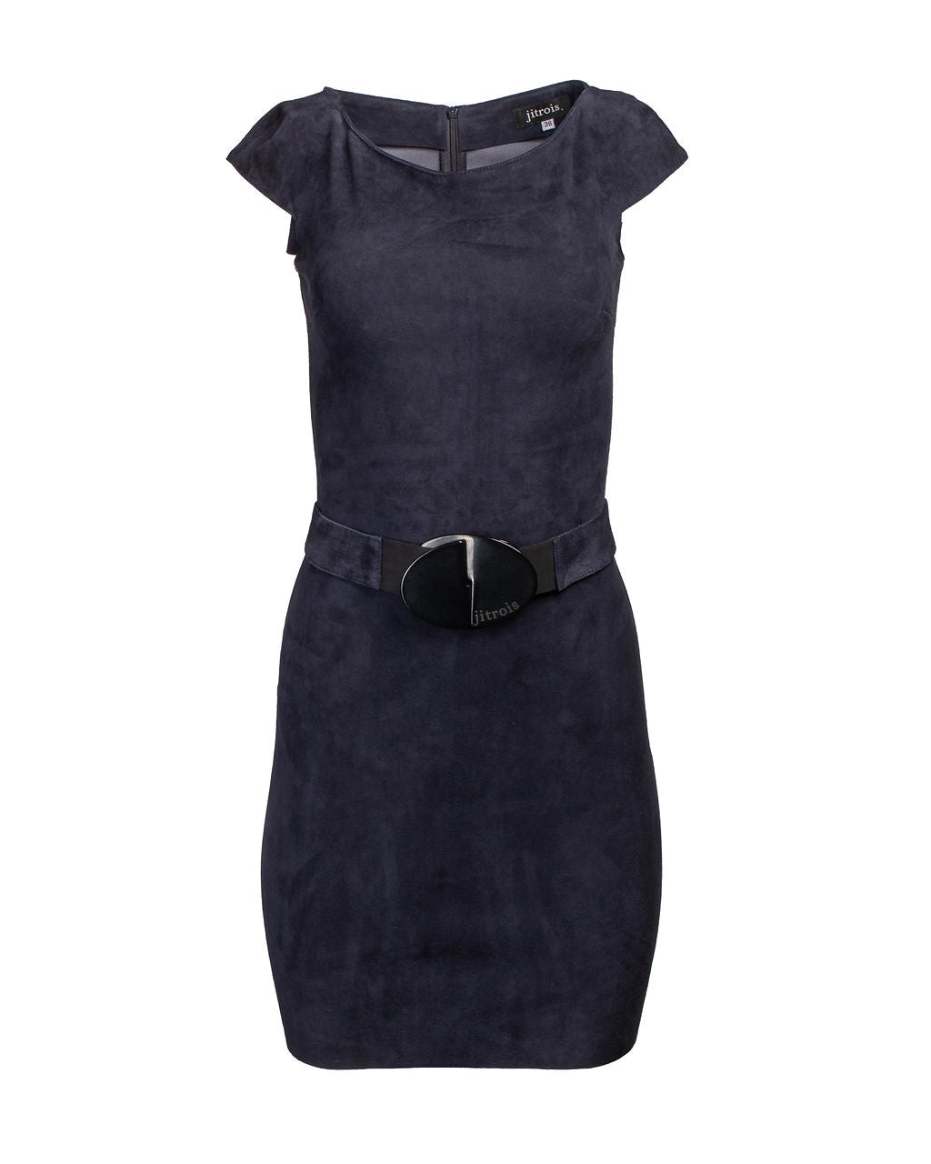 NAVY BELTED SUEDE BOAT NECK MIDI DRESS @JKOVA