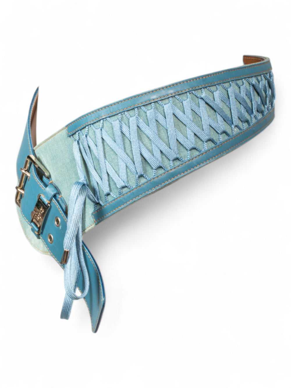 2002 RUNWAY BLUE DENIM "ADMIT IT" LACE UP BELT