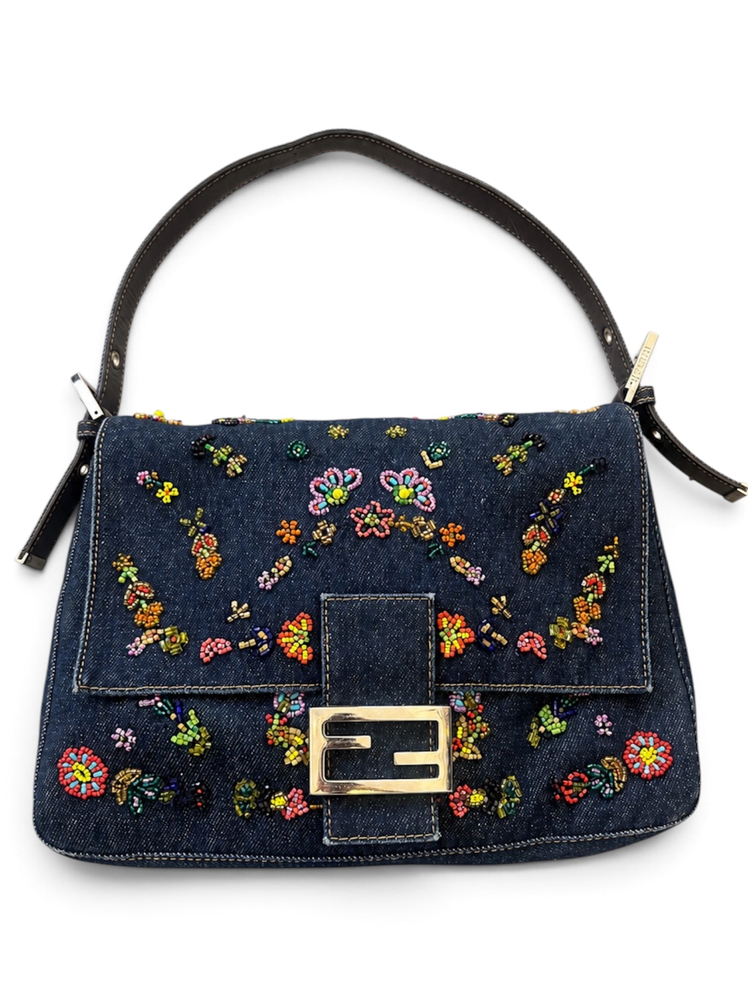 DENIM BEADED MAMA BAGUETTE @FRANMO