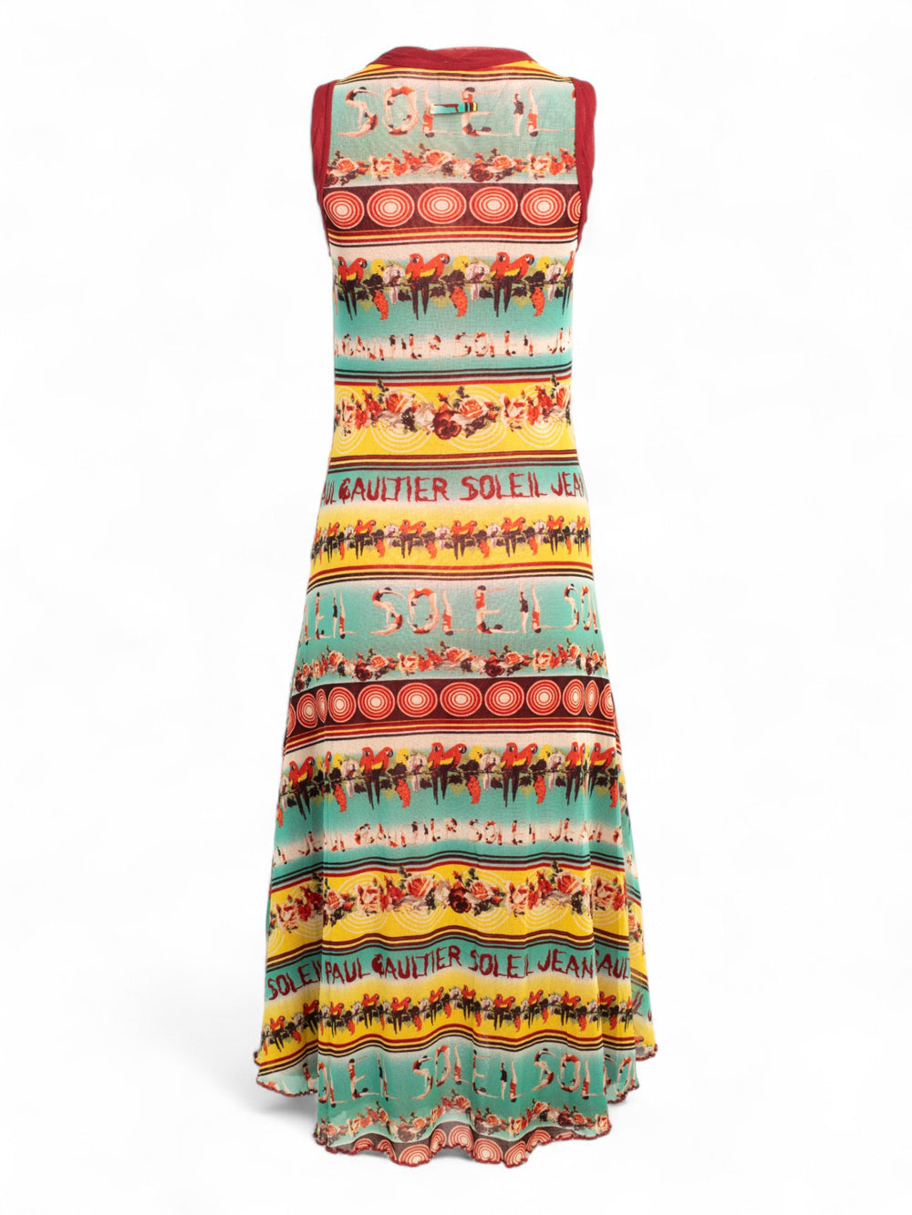 90/00S PARROT PRINTED BURGUNDY MESH DRESS