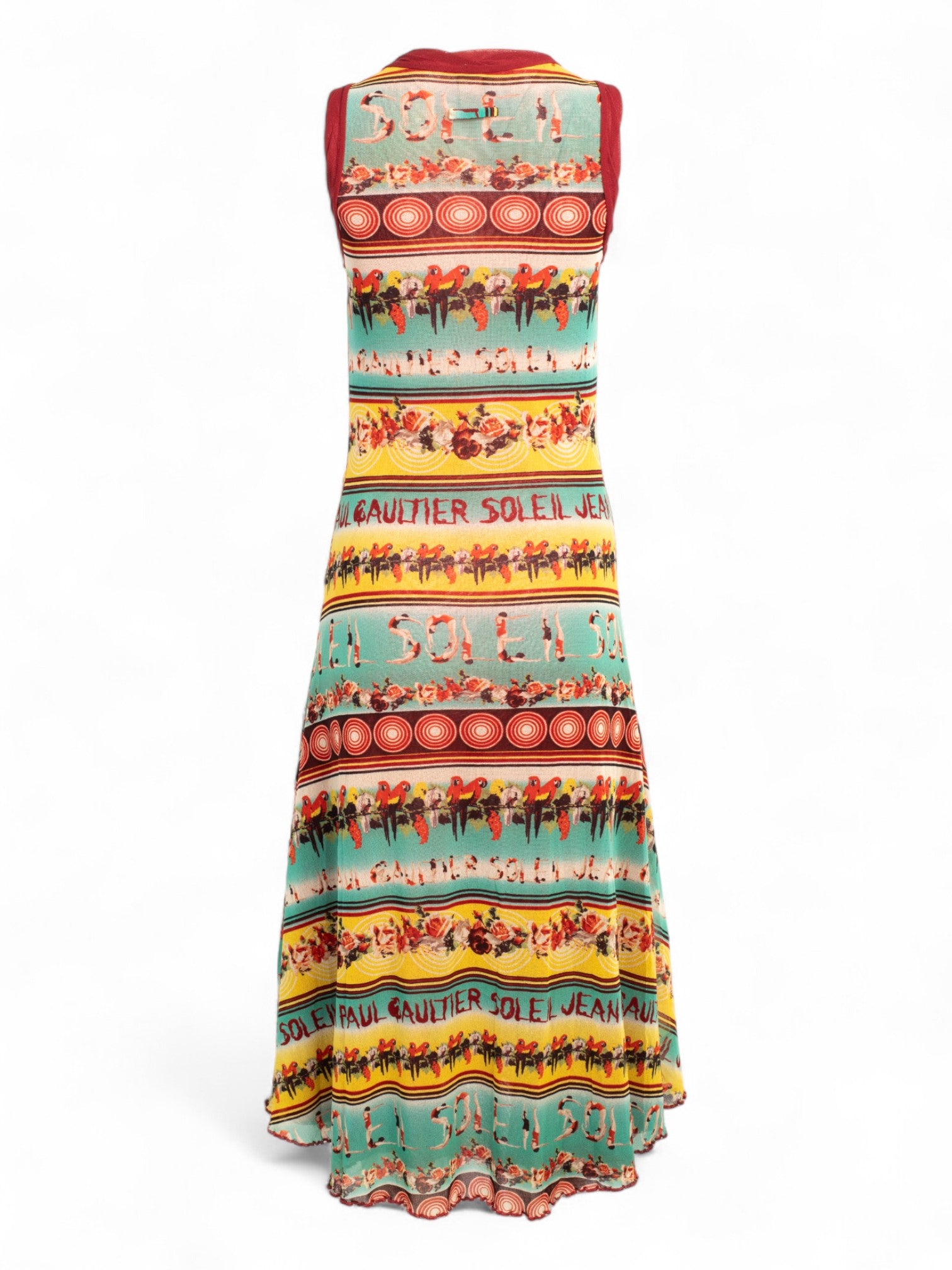 90/00S PARROT PRINTED BURGUNDY MESH DRESS