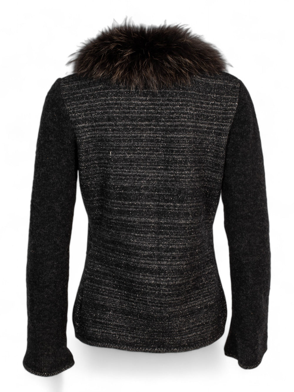 90S WOOL FRONT TIE CARDIGAN W FUR COLLAR