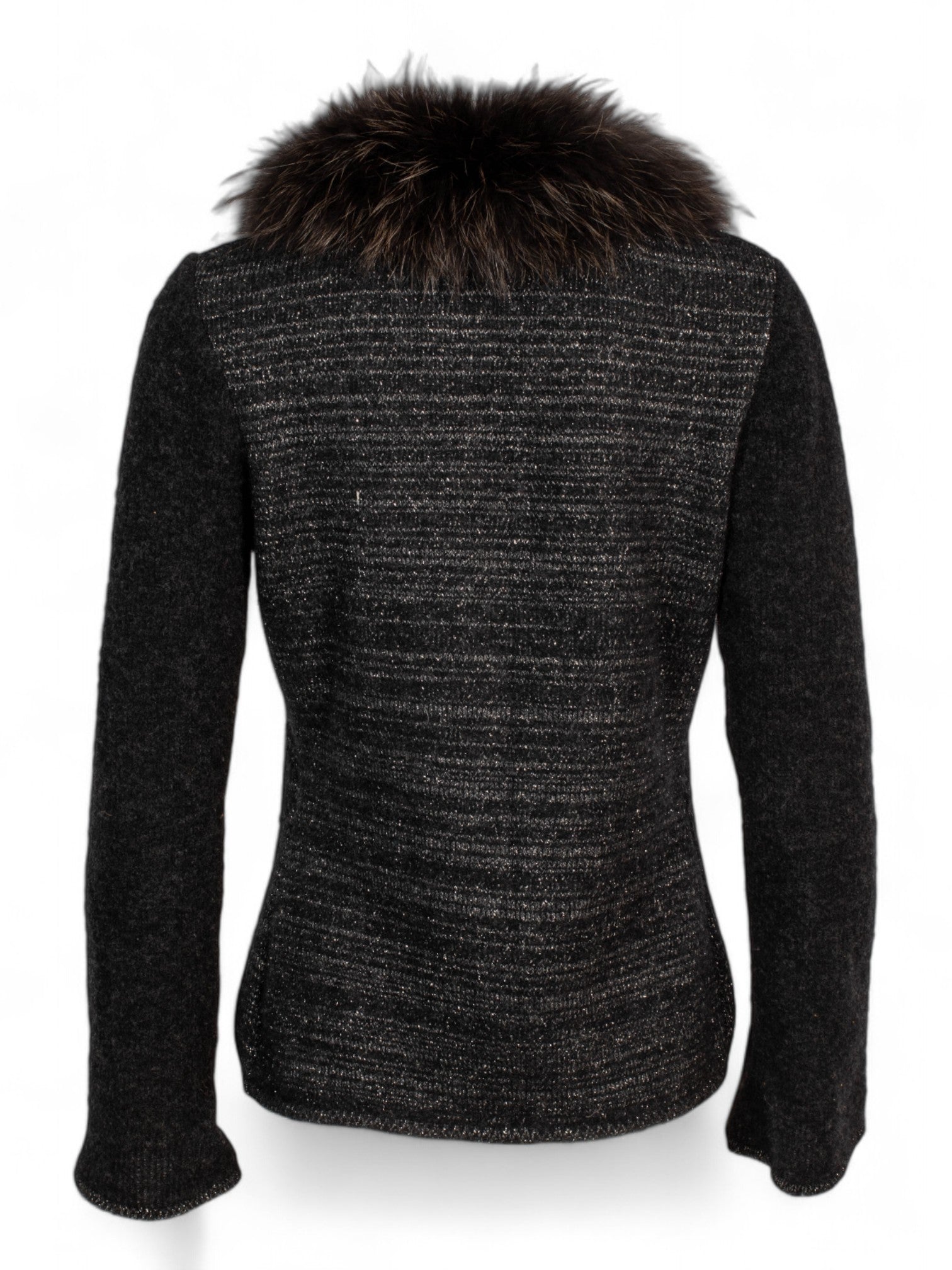 90S WOOL FRONT TIE CARDIGAN W FUR COLLAR