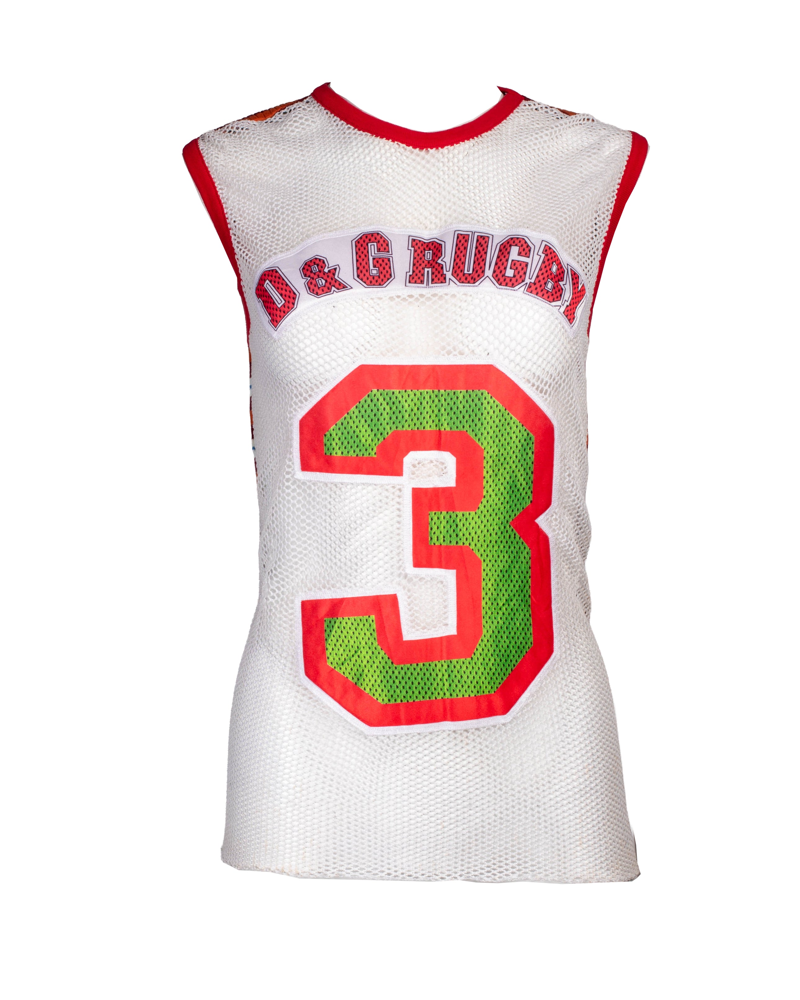 RUGBY WHITE & RED FISHNET STRIPED TANK