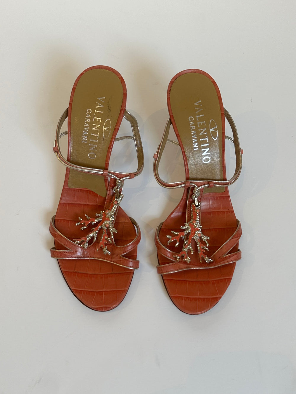 CORAL EMBELLISHED STRAPPY HEELS