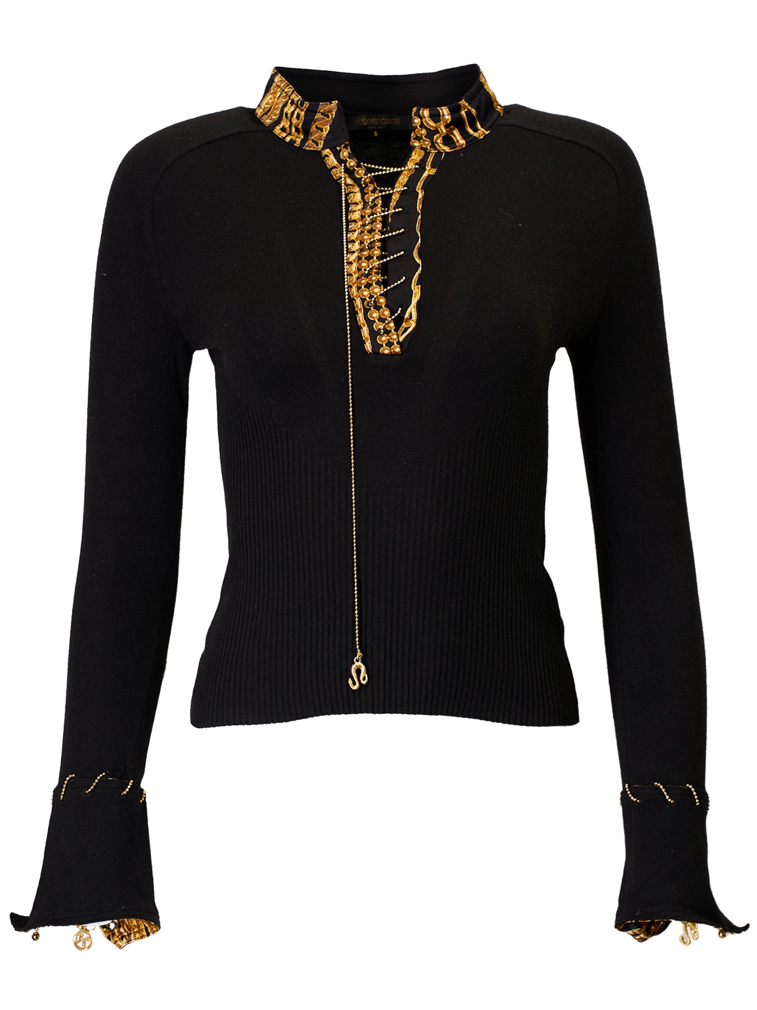 2003 BLACK KNIT SWEATER W CHAIN PRINT DETAIL