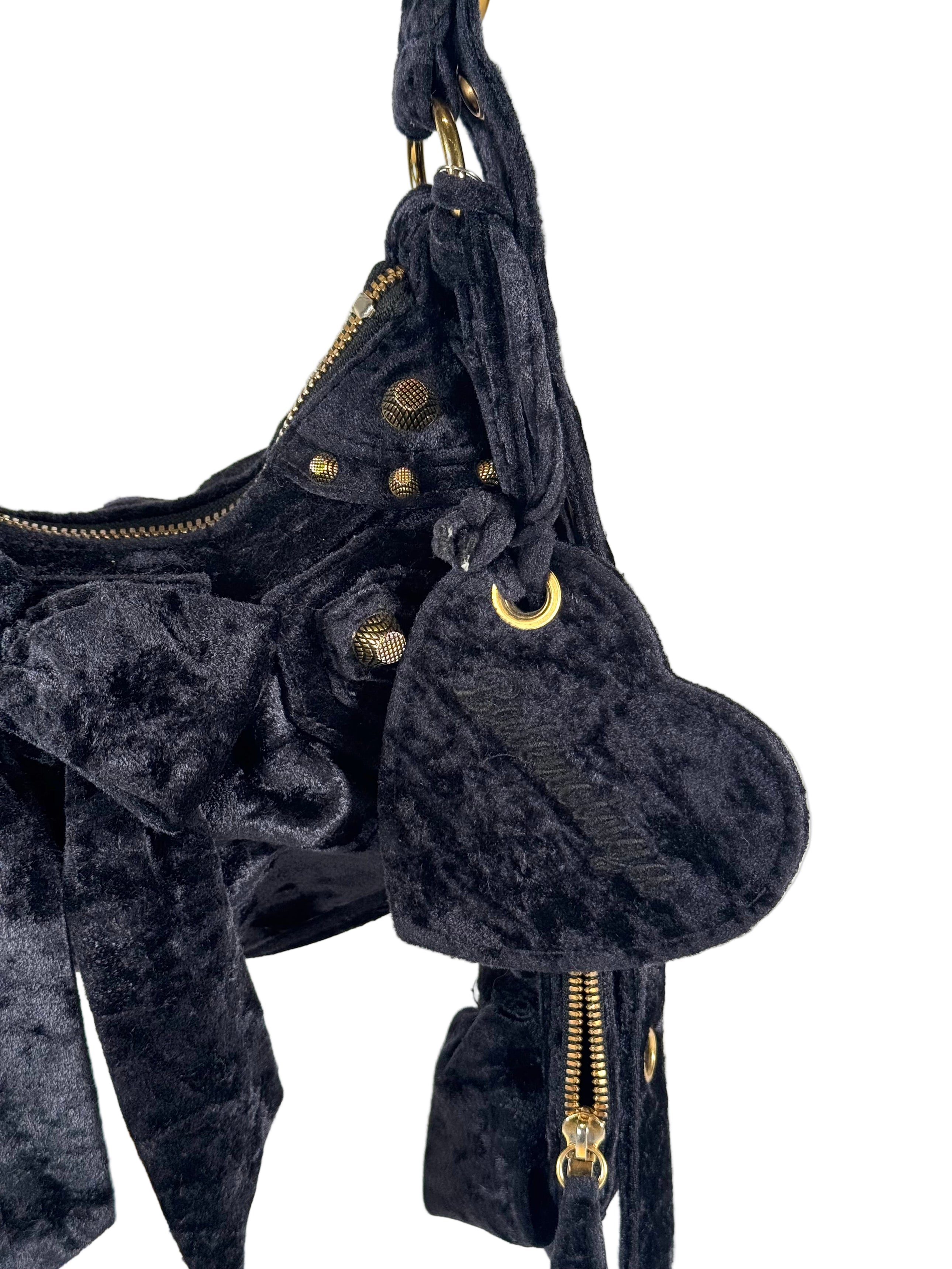 XS BLACK CRUSHED VELVET LE CAGOLE BAG @KGUE