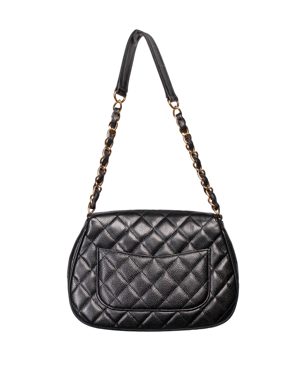 BLACK CAVIAR QUILTED HALF MOON FLAP BAG