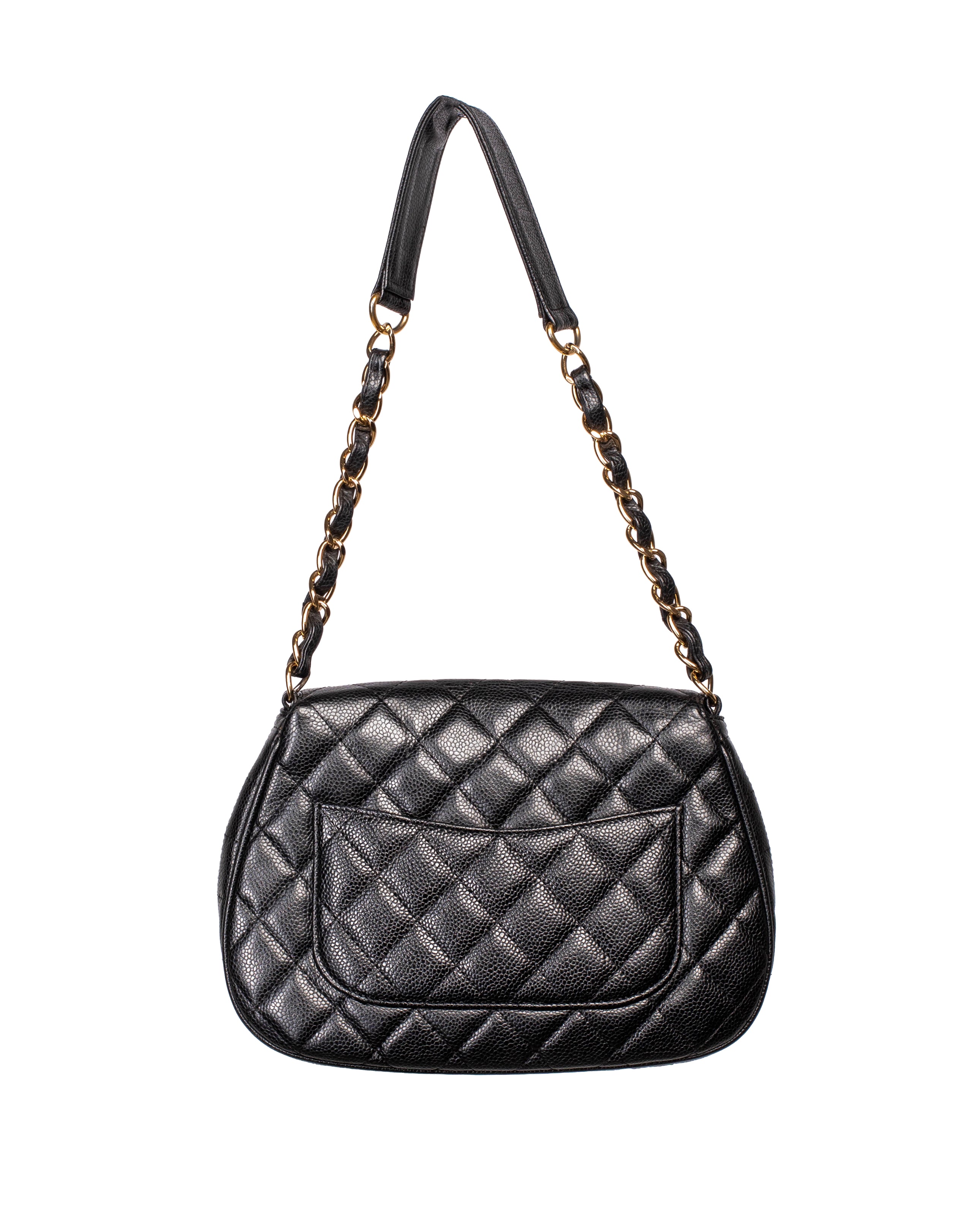 BLACK CAVIAR QUILTED HALF MOON FLAP BAG