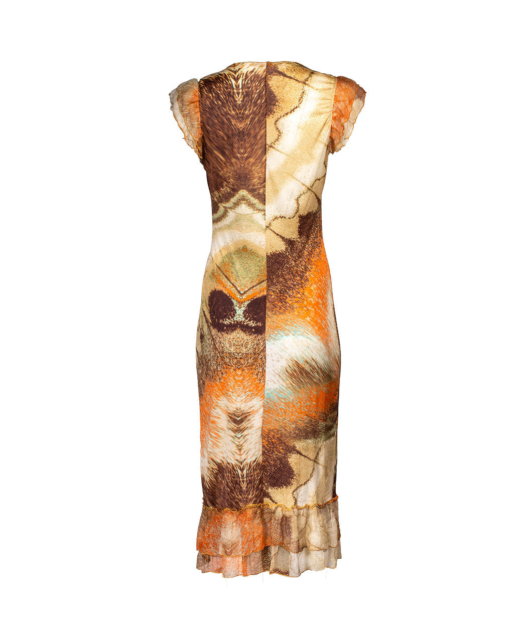 EARTH TONE FEATHER PRINT DRESS @AFENI