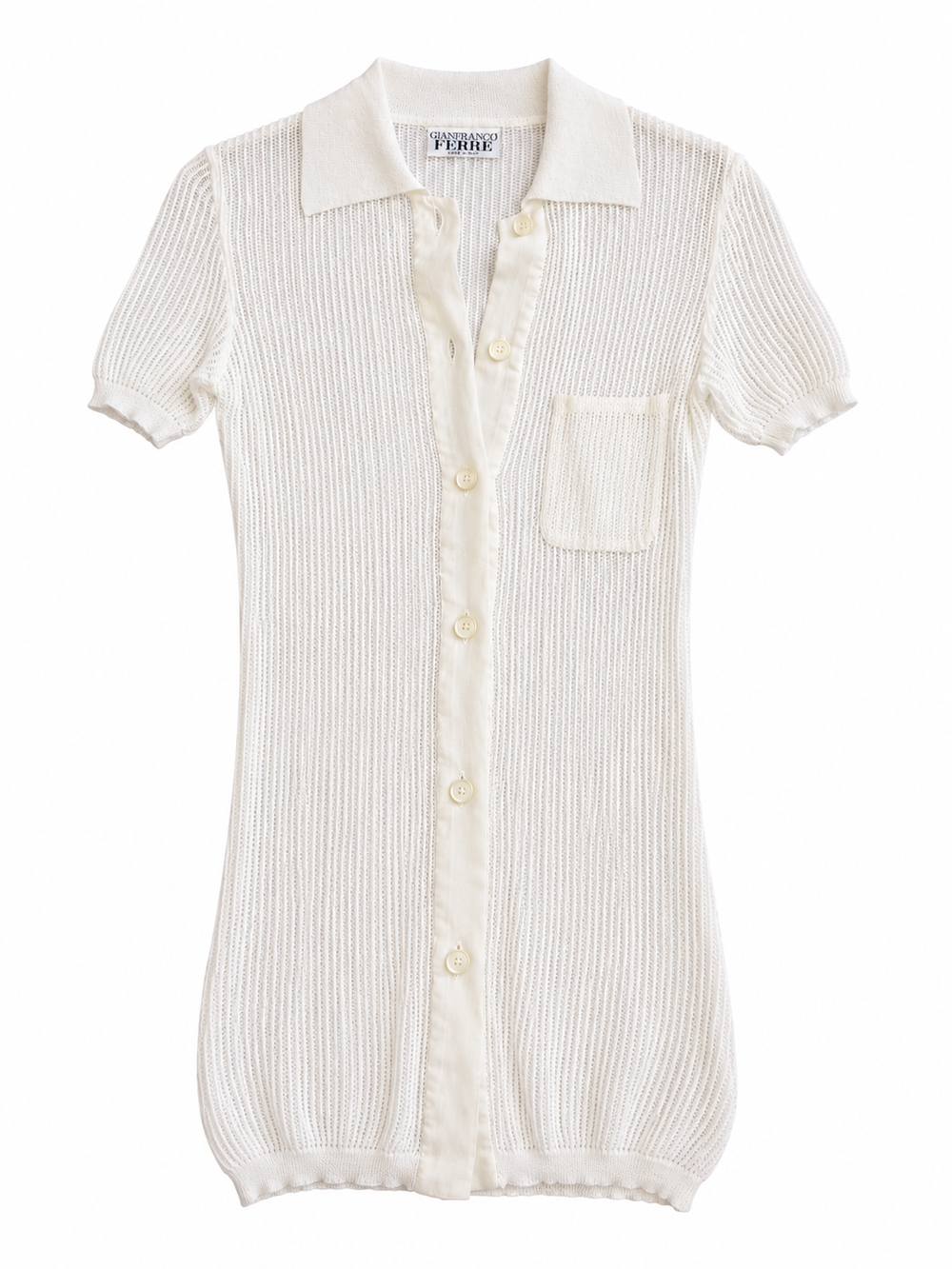 90s White Net Button-Down S/S Top