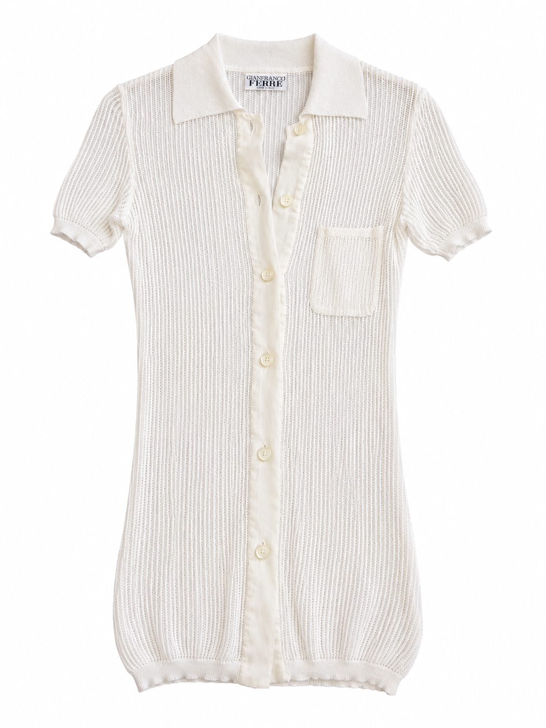 90s White Net Button-Down S/S Top