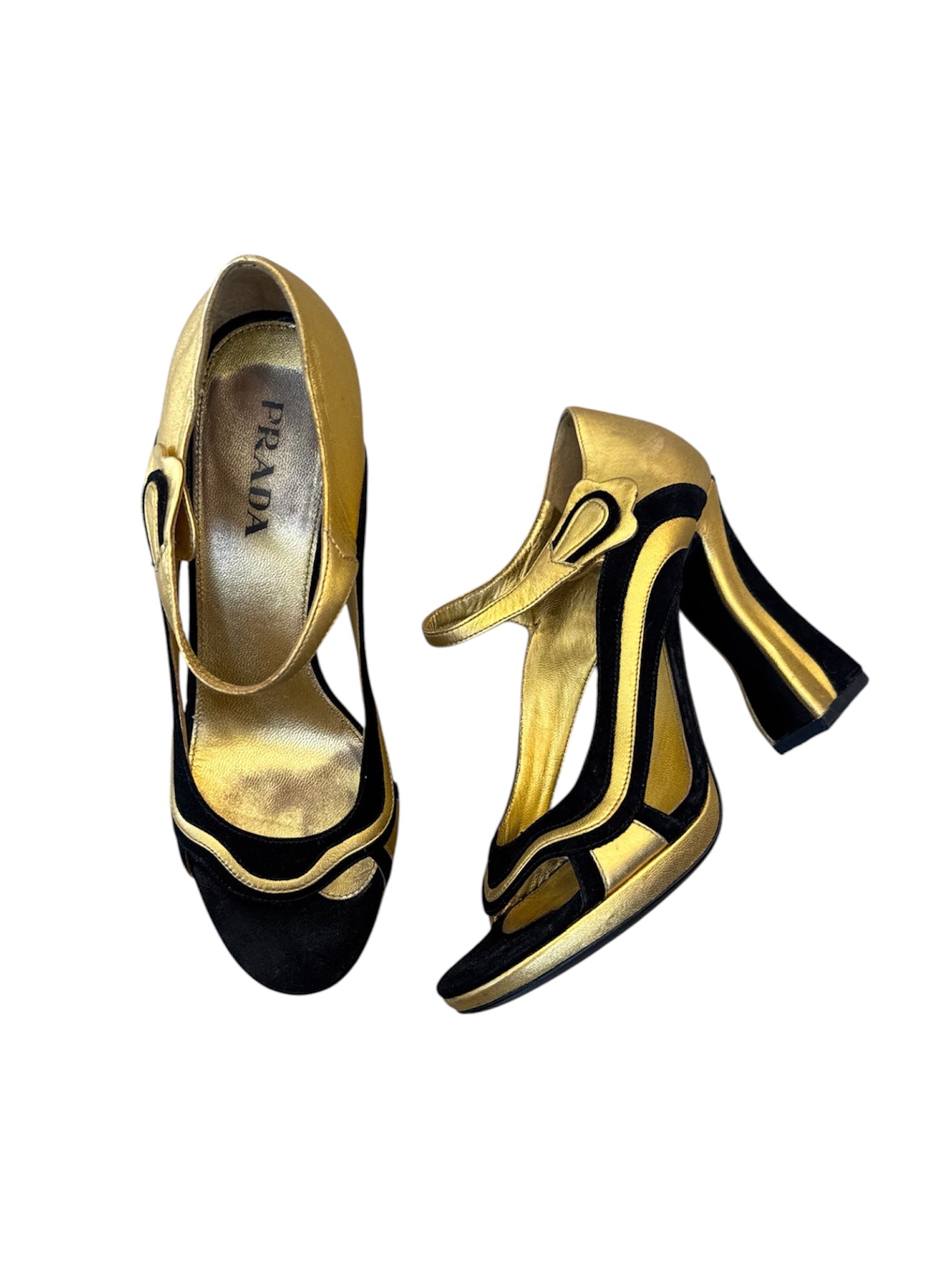 2008 GOLD & BLACK PEEP TOE PUMPS