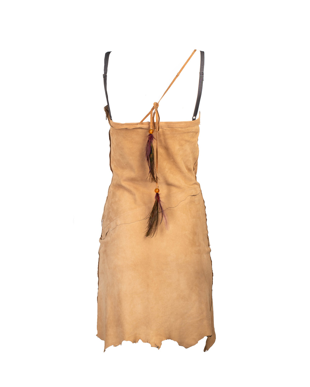 Brown Suede Dress w Peacock Feather Charm