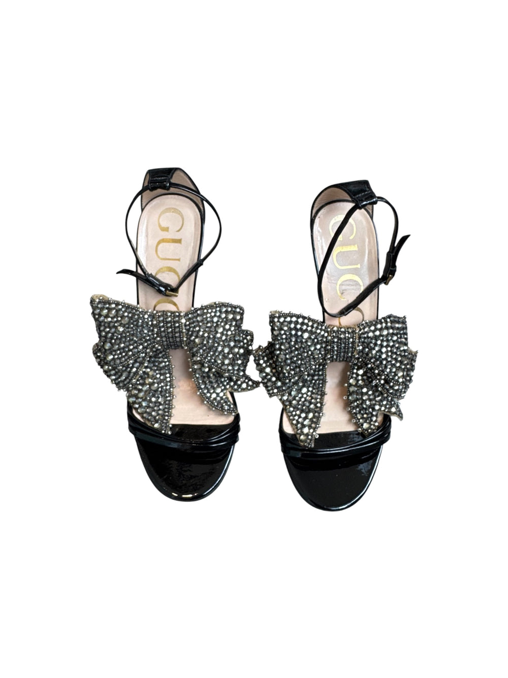 BLACK PATENT LEATHER HEELS W/ REMOVABLE BOWS @CJONES