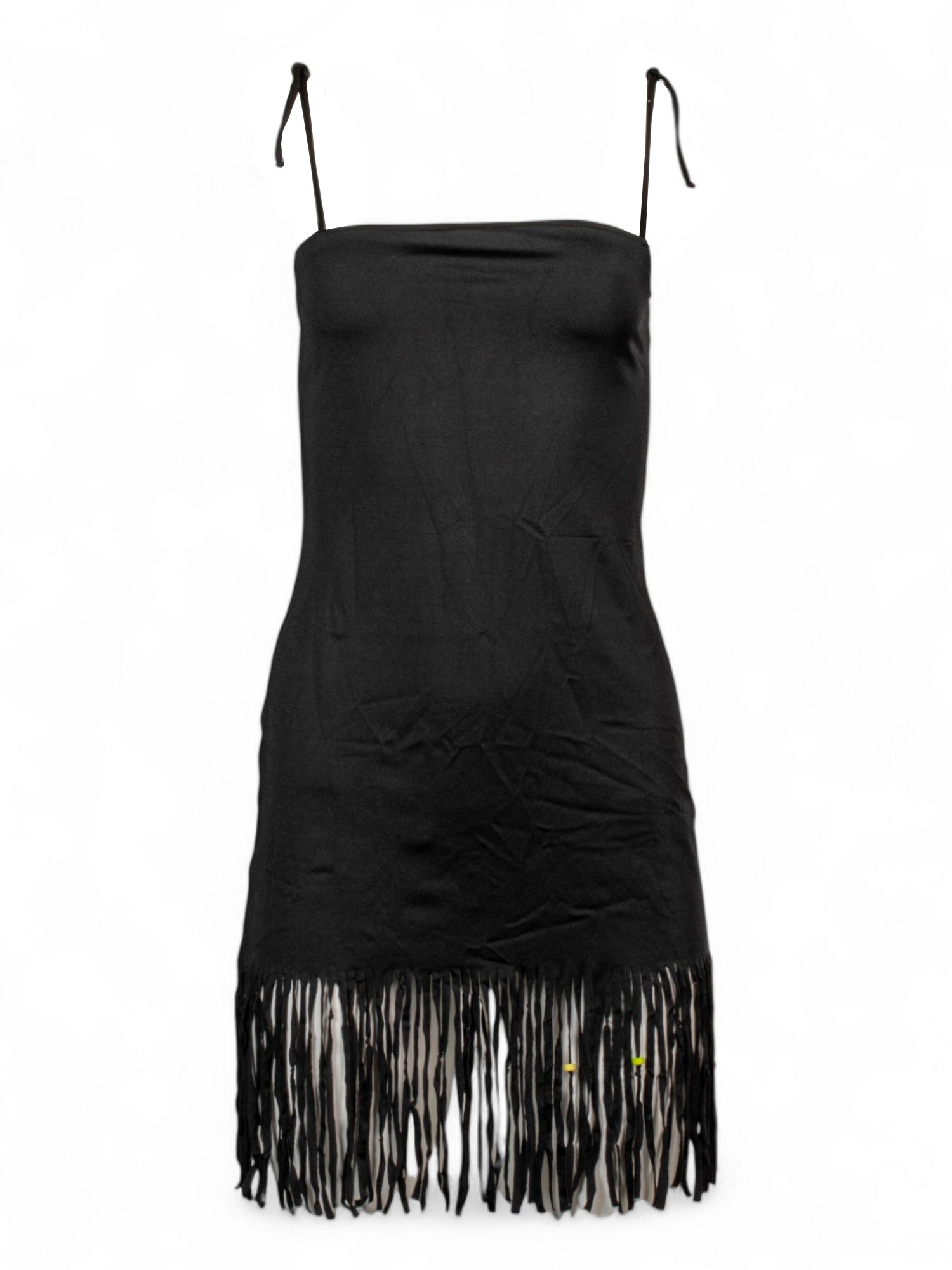 BLACK FRINGE BEADED MINI DRESS