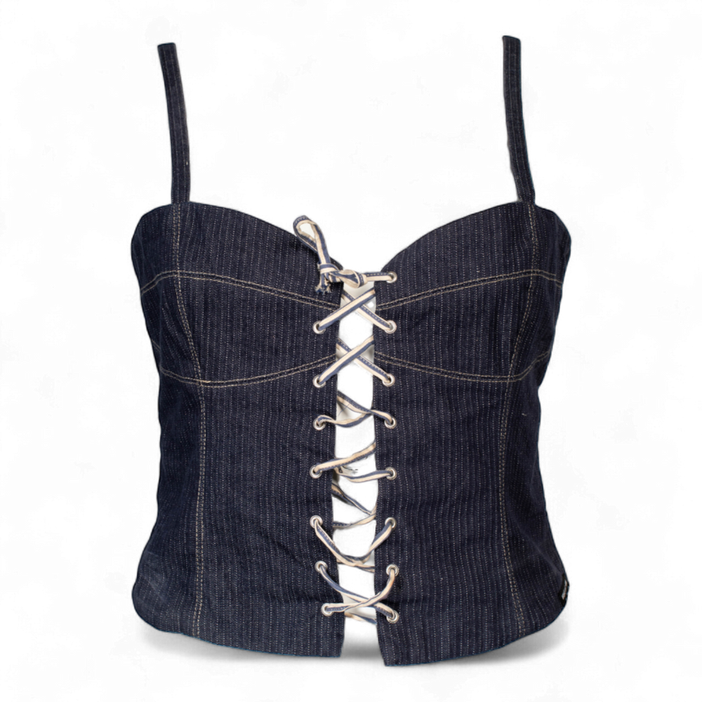 STRIPED DENIM BUSTIER TOP @AFENI