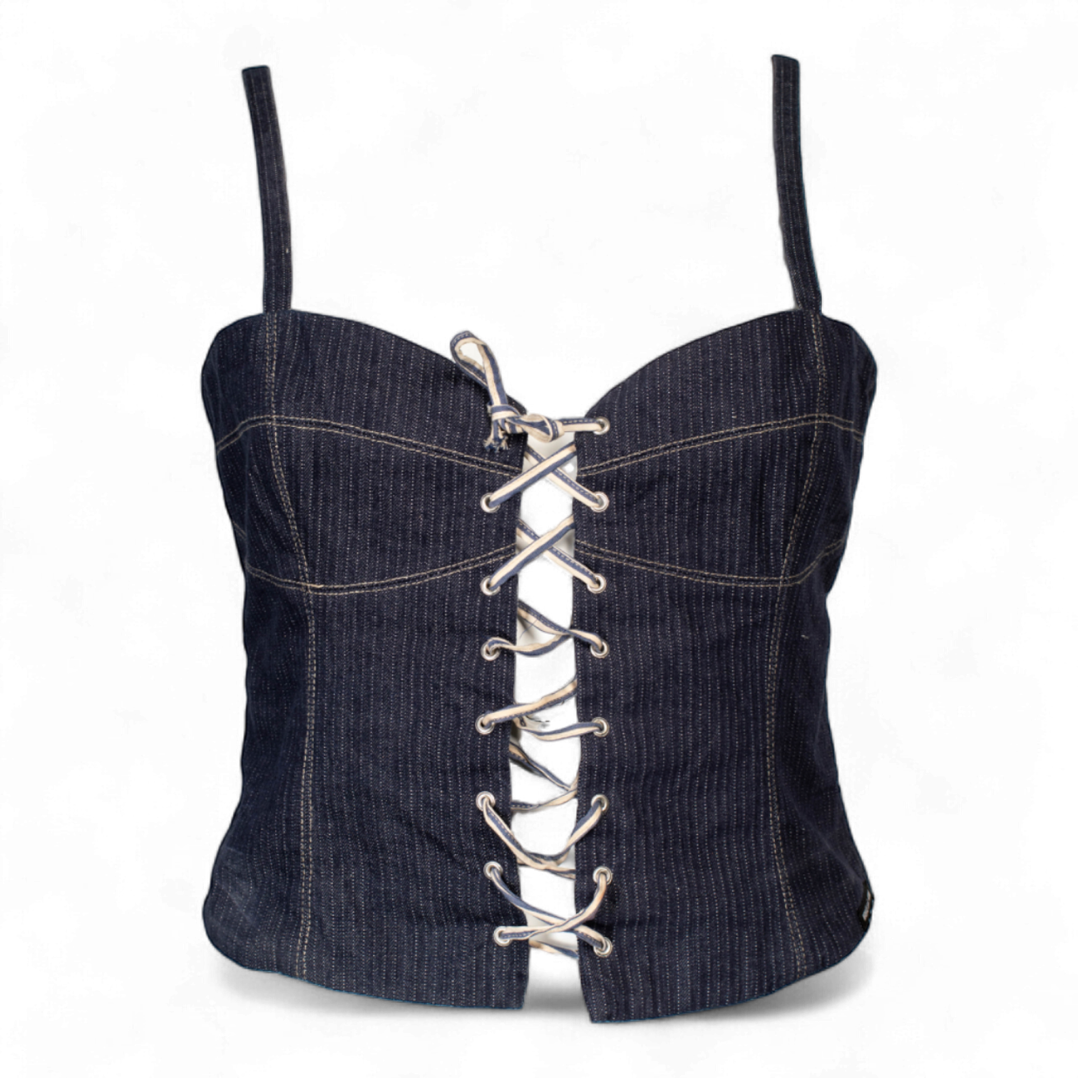 STRIPED DENIM BUSTIER TOP @AFENI