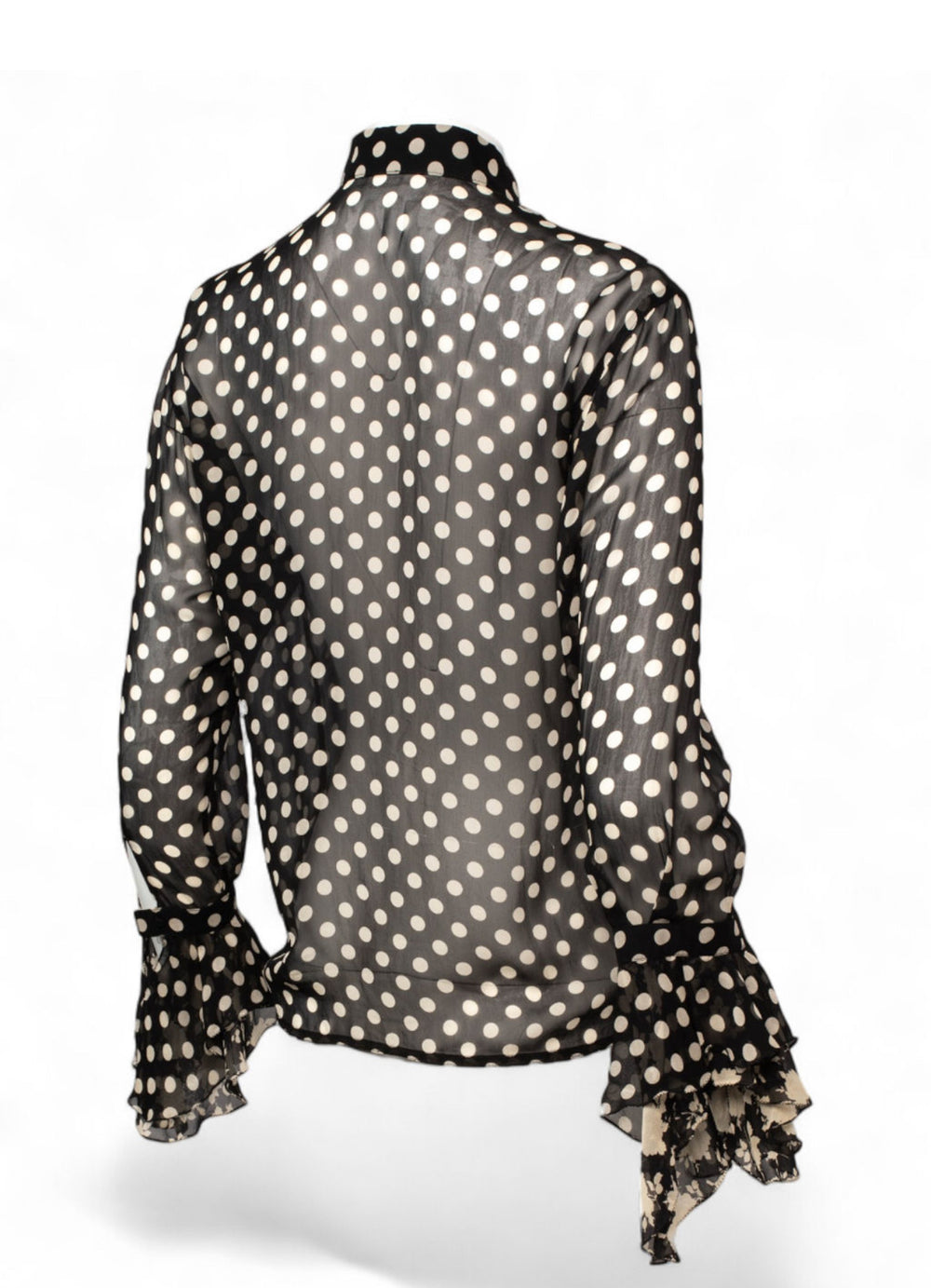 SS1993 B&W SHEER POLKA DOT FLORAL RUFFLE TOP @JCCG