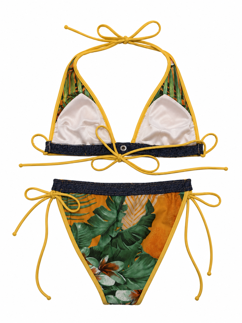 2005 TROPICAL PRINT BIKINI WITH DENIM TRIM