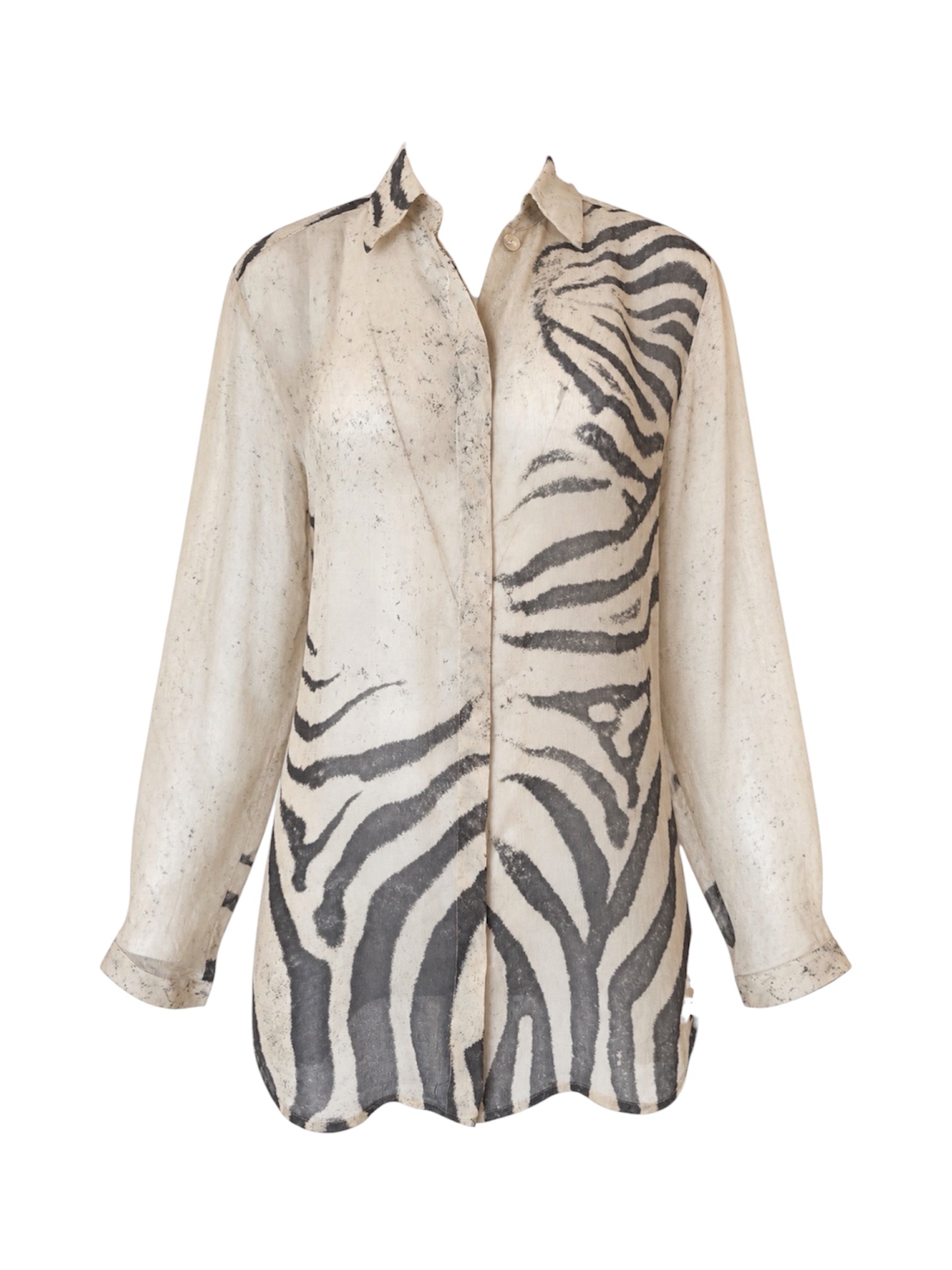 90/00S CREAM ZEBRA PRINT L/S SHEER B/D DRESS @FAR