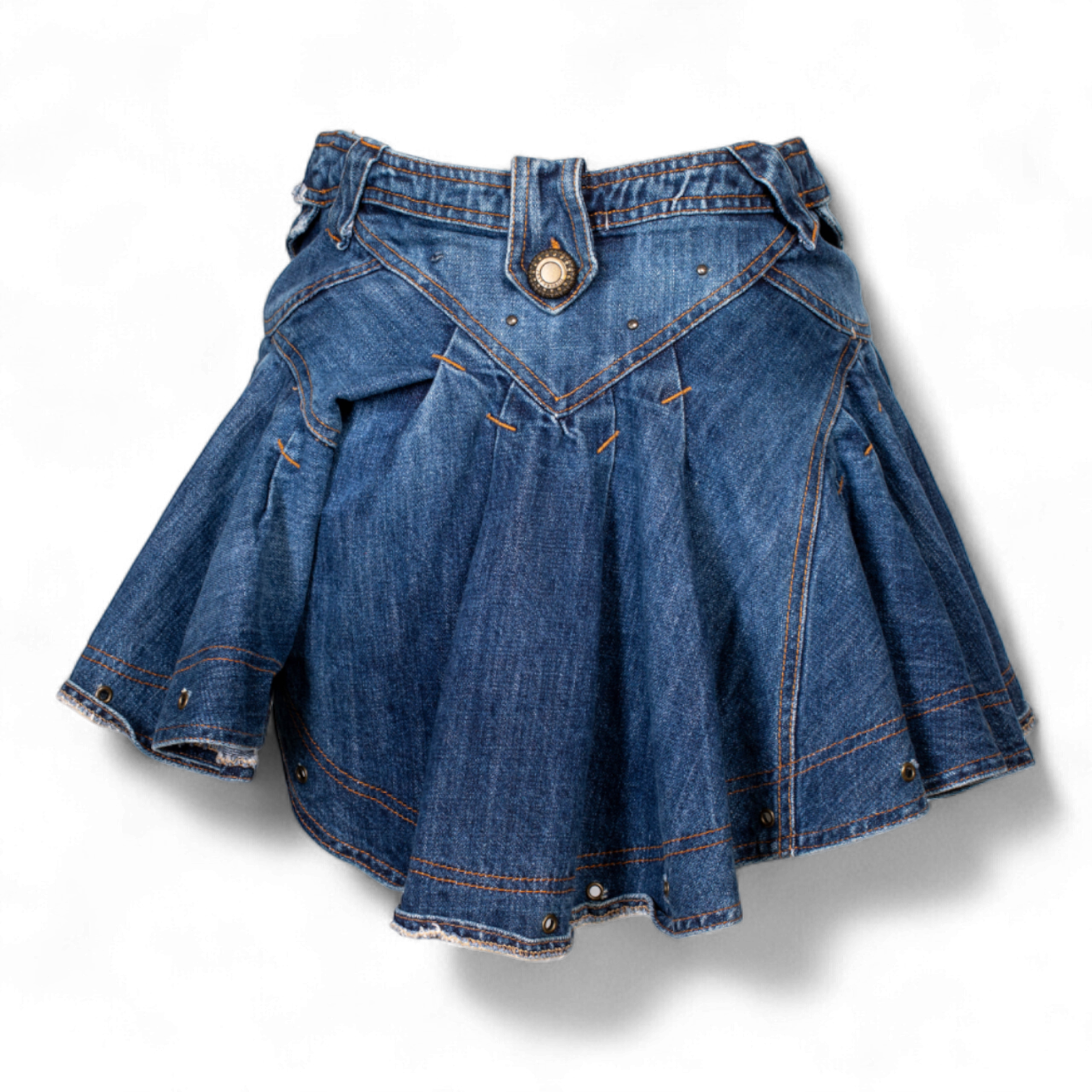 DENIM BELTED GROMMET MINI SKIRT